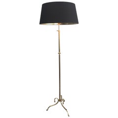 Neoclassical Bronze and Brass Adjustable Floor Lamp with Swan Heads
