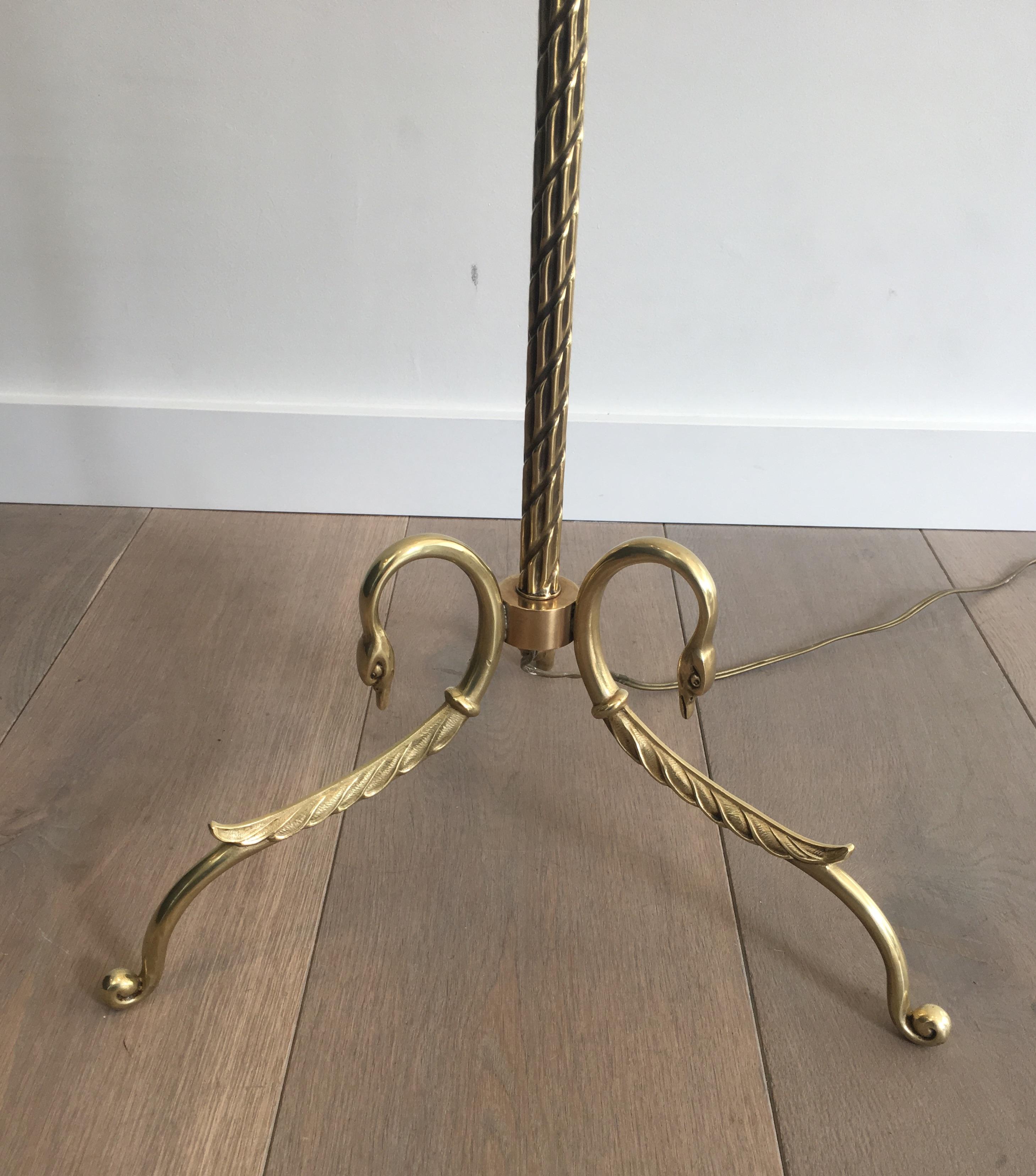 Neoclassical Bronze and Brass Adjustable Floor Lamp with Swanheads, circa 1940 7