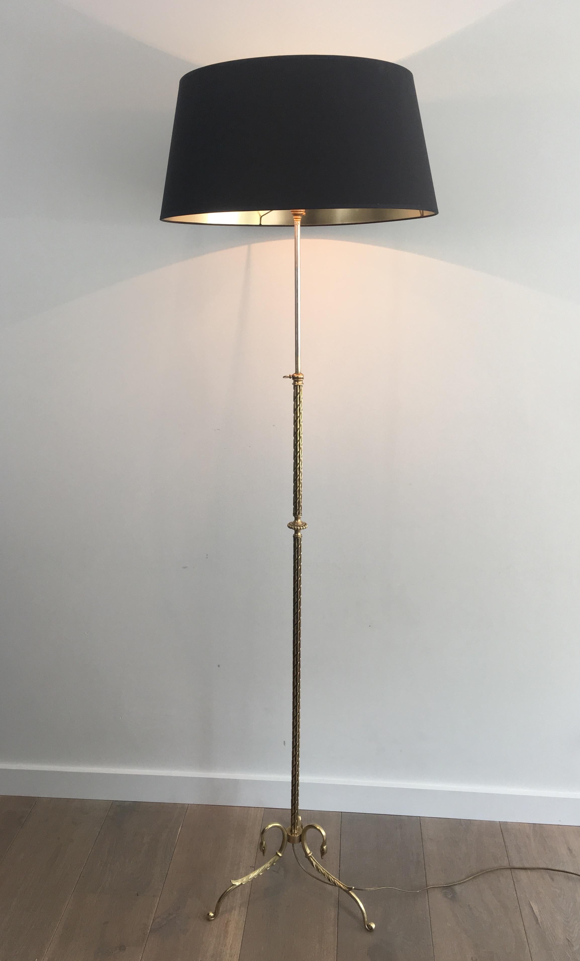 French Neoclassical Bronze and Brass Adjustable Floor Lamp with Swanheads, circa 1940