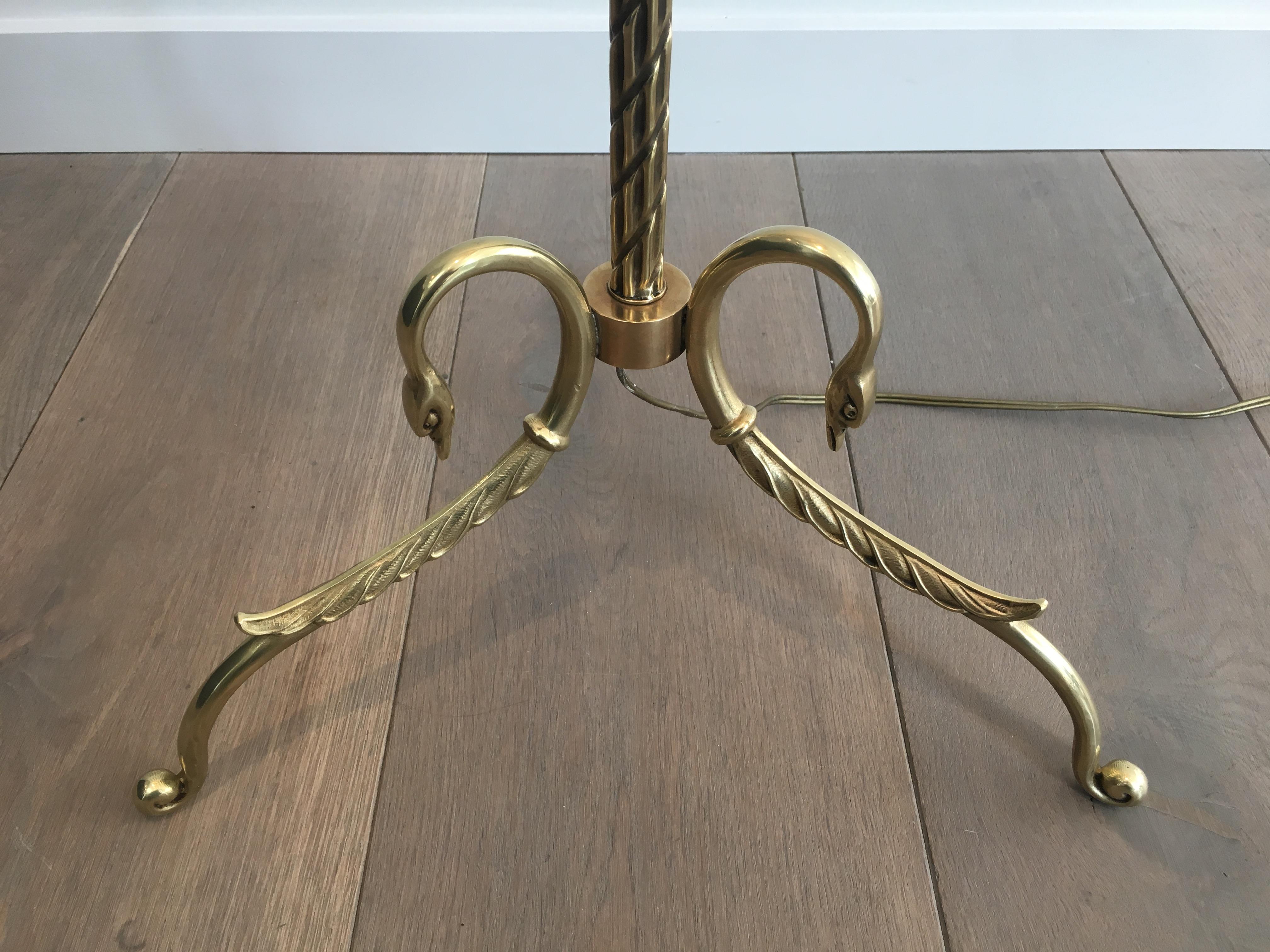 Neoclassical Bronze and Brass Adjustable Floor Lamp with Swanheads, circa 1940 1