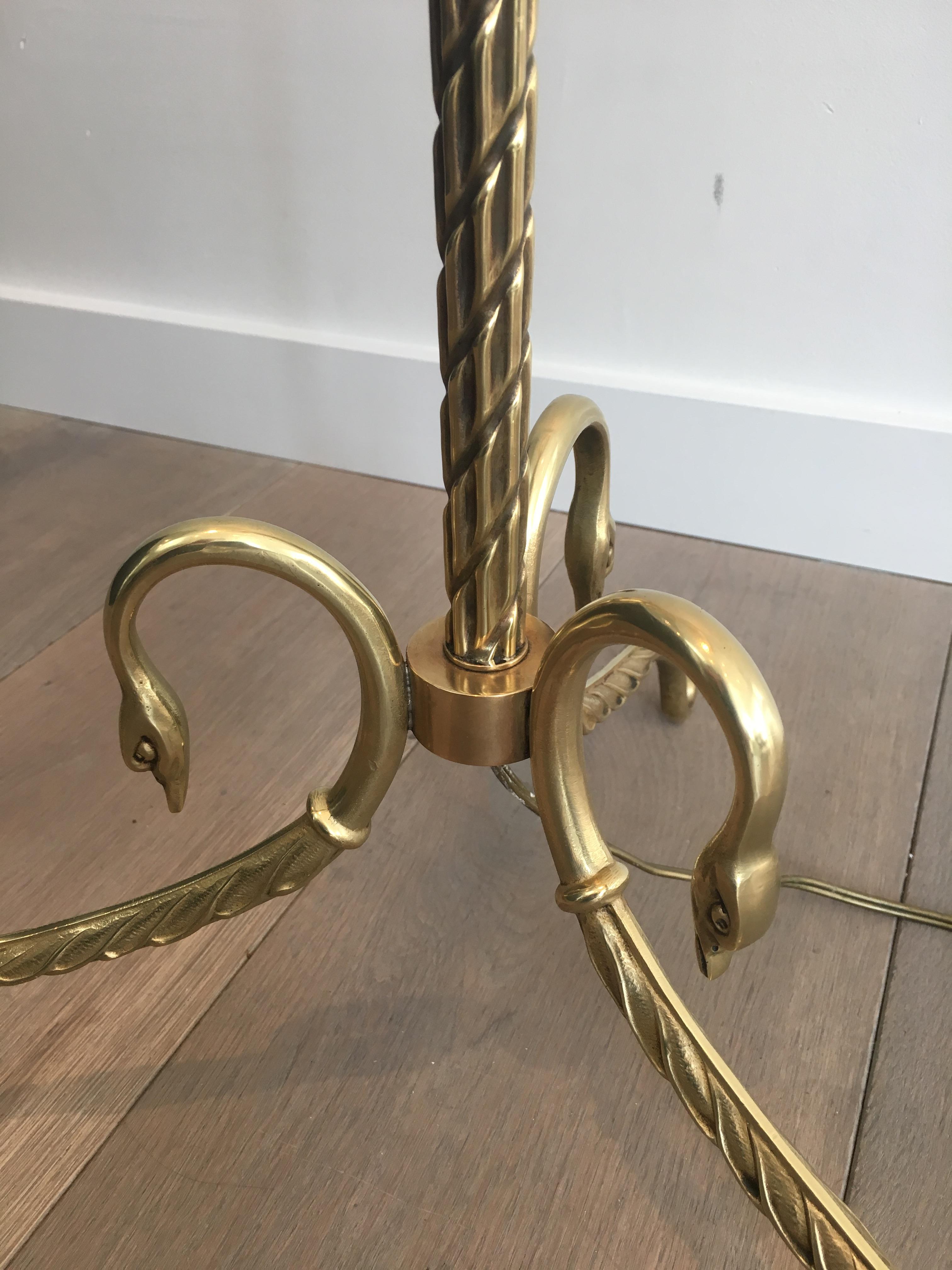 Neoclassical Bronze and Brass Adjustable Floor Lamp with Swanheads, circa 1940 2