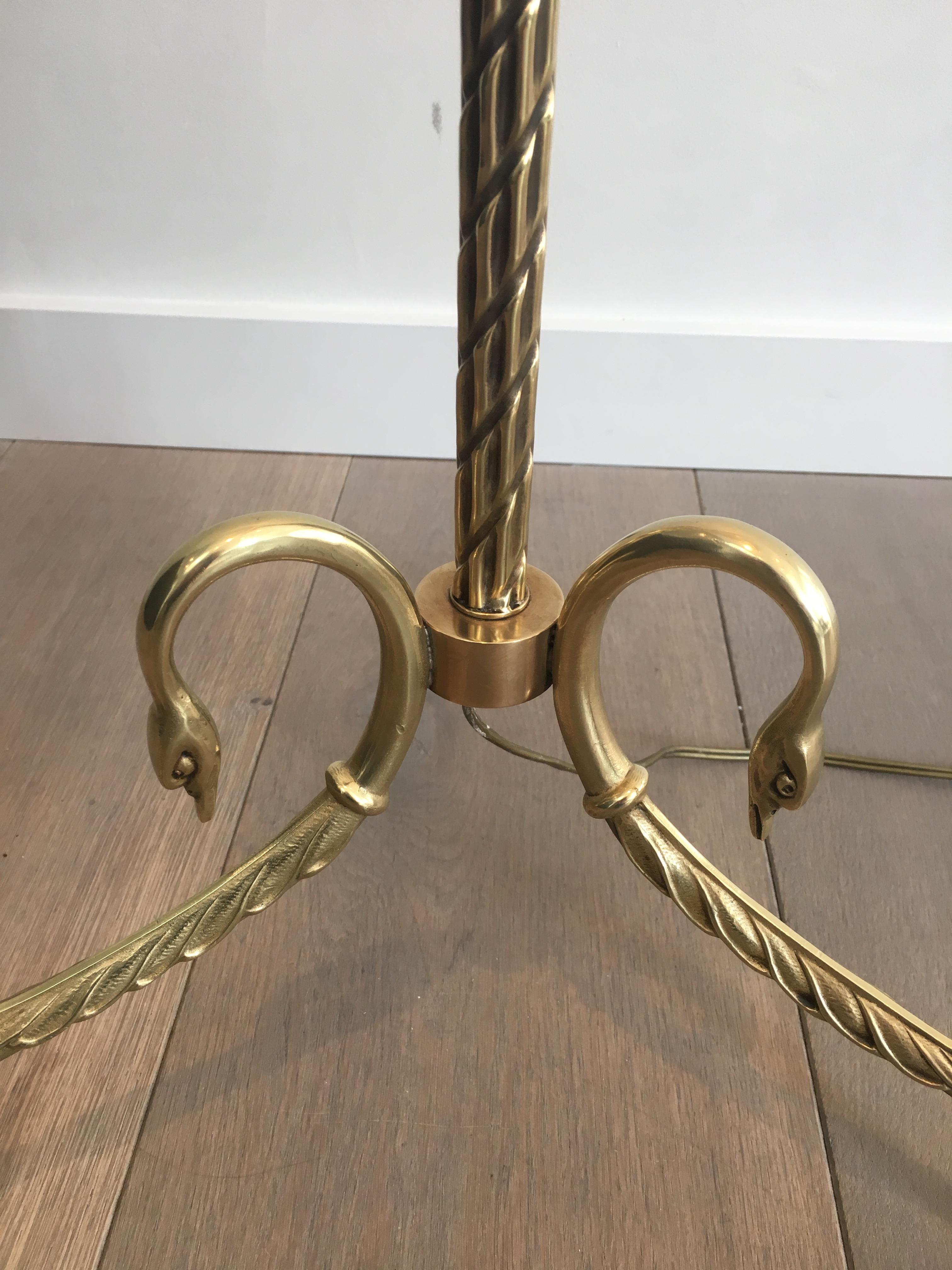 Neoclassical Bronze and Brass Adjustable Floor Lamp with Swanheads, circa 1940 3