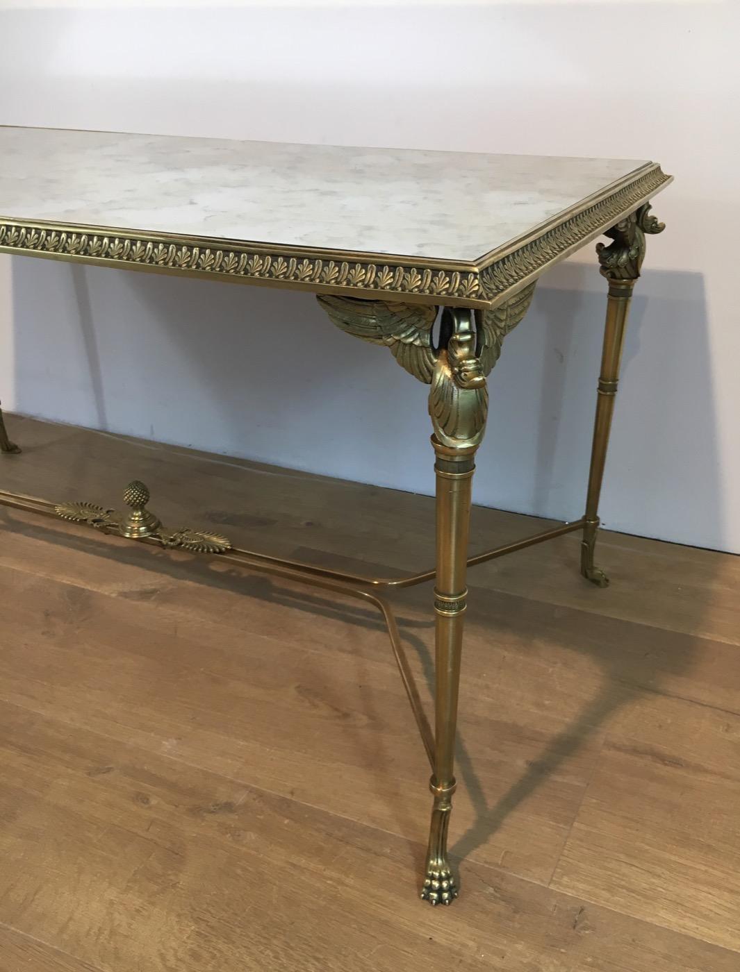 Neoclassical Bronze and Brass Coffee Table with Swanheads & Faux-Antique Mirrors 6