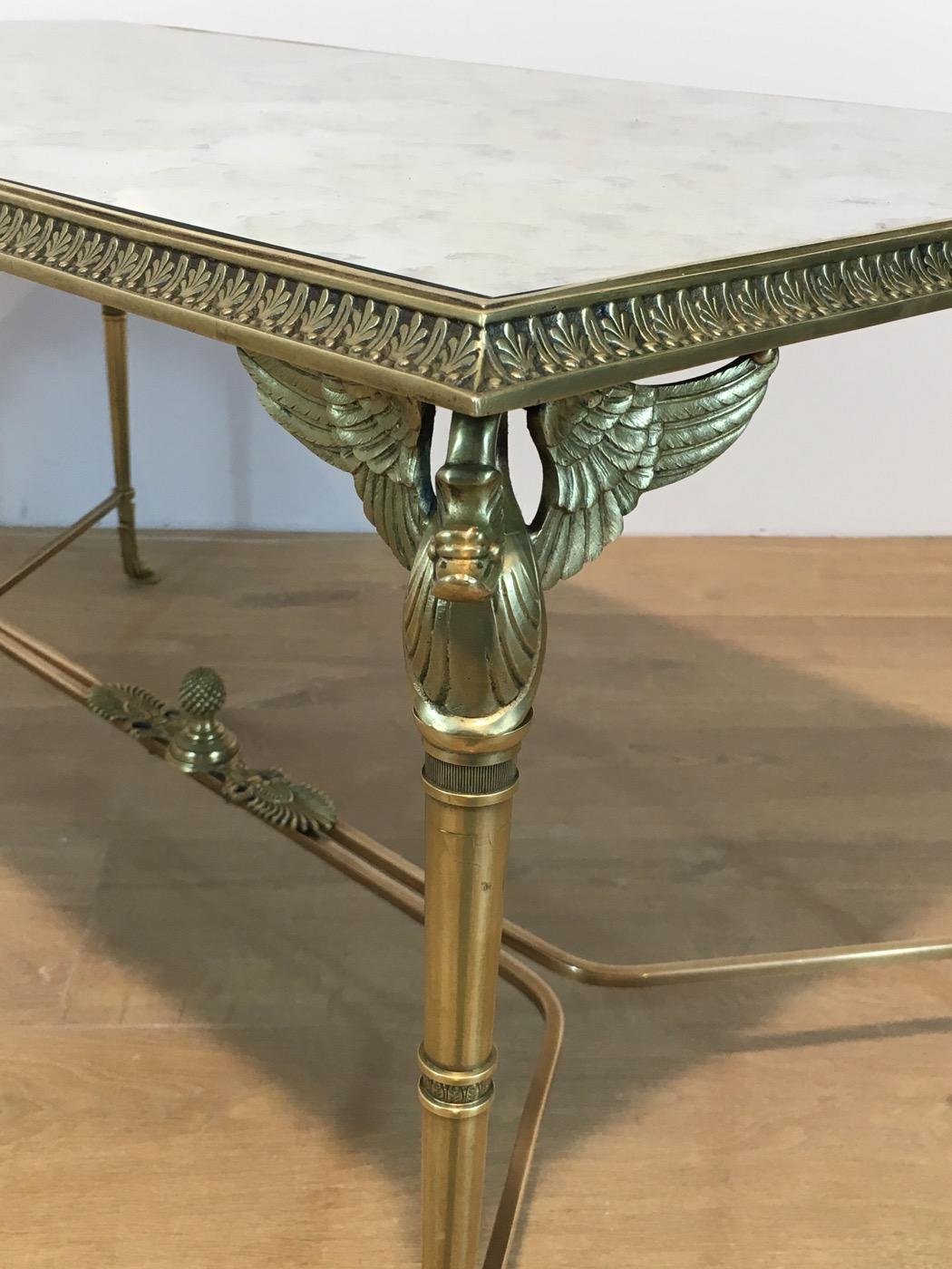 Neoclassical Bronze and Brass Coffee Table with Swanheads & Faux-Antique Mirrors 8