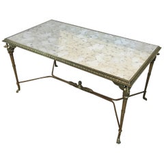 Neoclassical Bronze and Brass Coffee Table with Swanheads 
Faux-Antique Mirrors