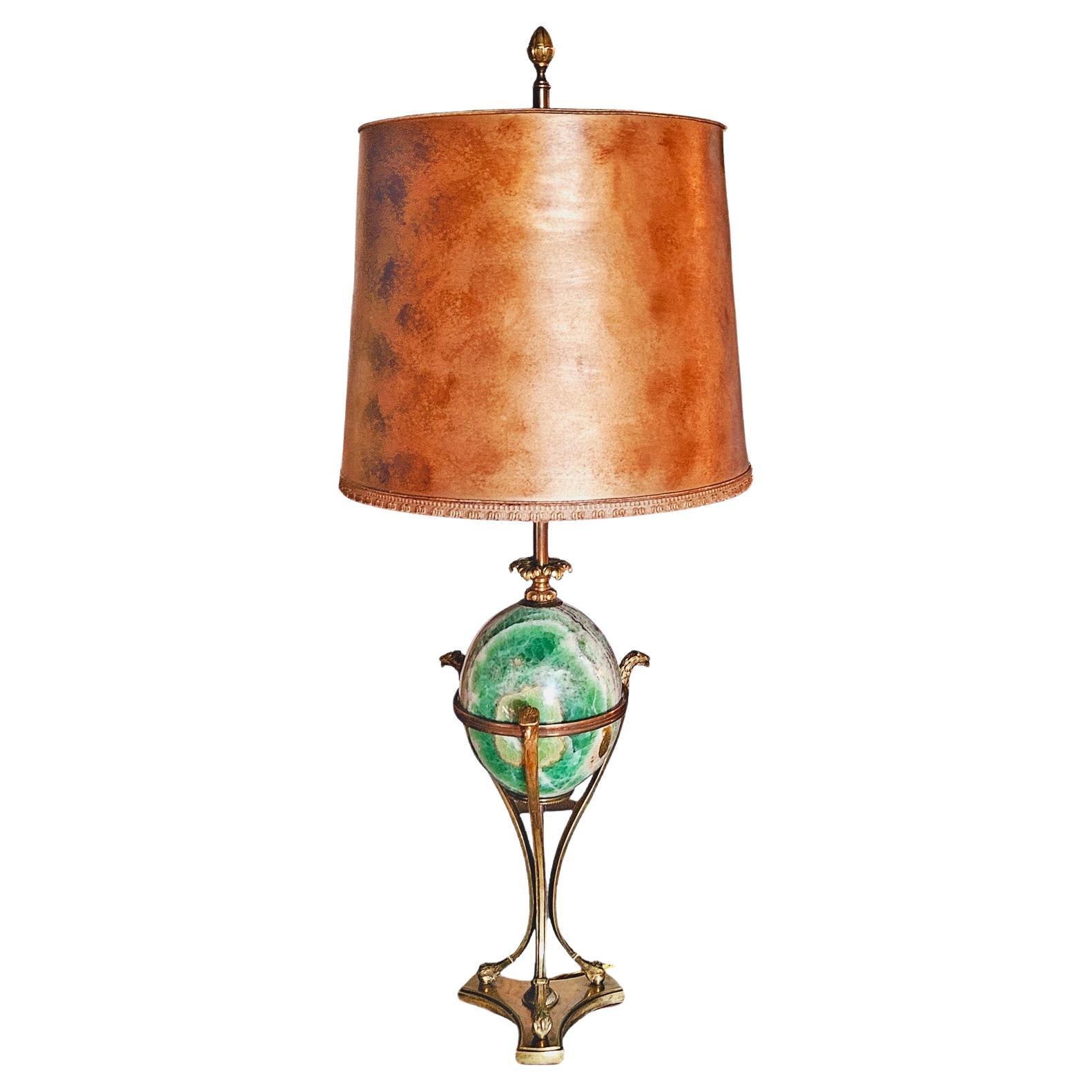 Neoklassizistische Bronze- und Fluorspar-Lampe, signiert Maison Charles im Angebot