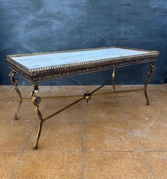 Neoclassical Bronze and Marble Coffee Table with Swan Motifs, 1940s