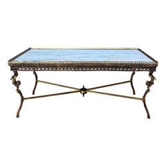 Neoclassical Bronze and Marble Coffee Table with Swan Motifs, 1940s