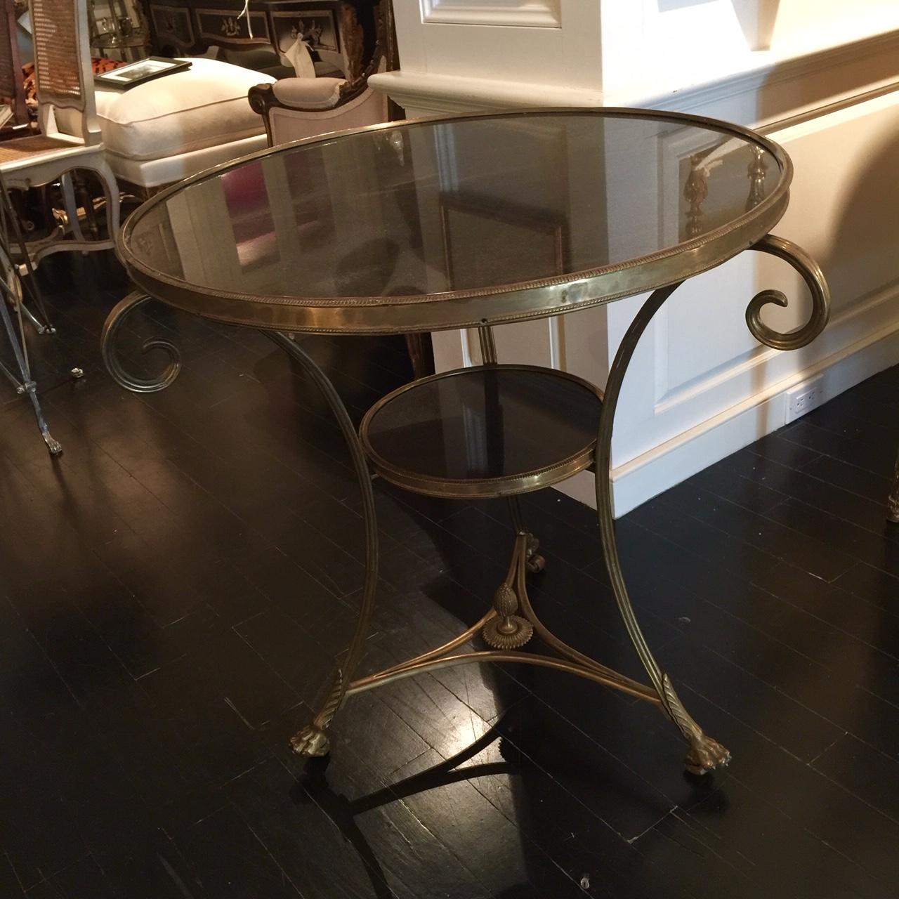20th Century Neoclassical Bronze and Marble Empire style Gueridon Table, Two-Tier For Sale