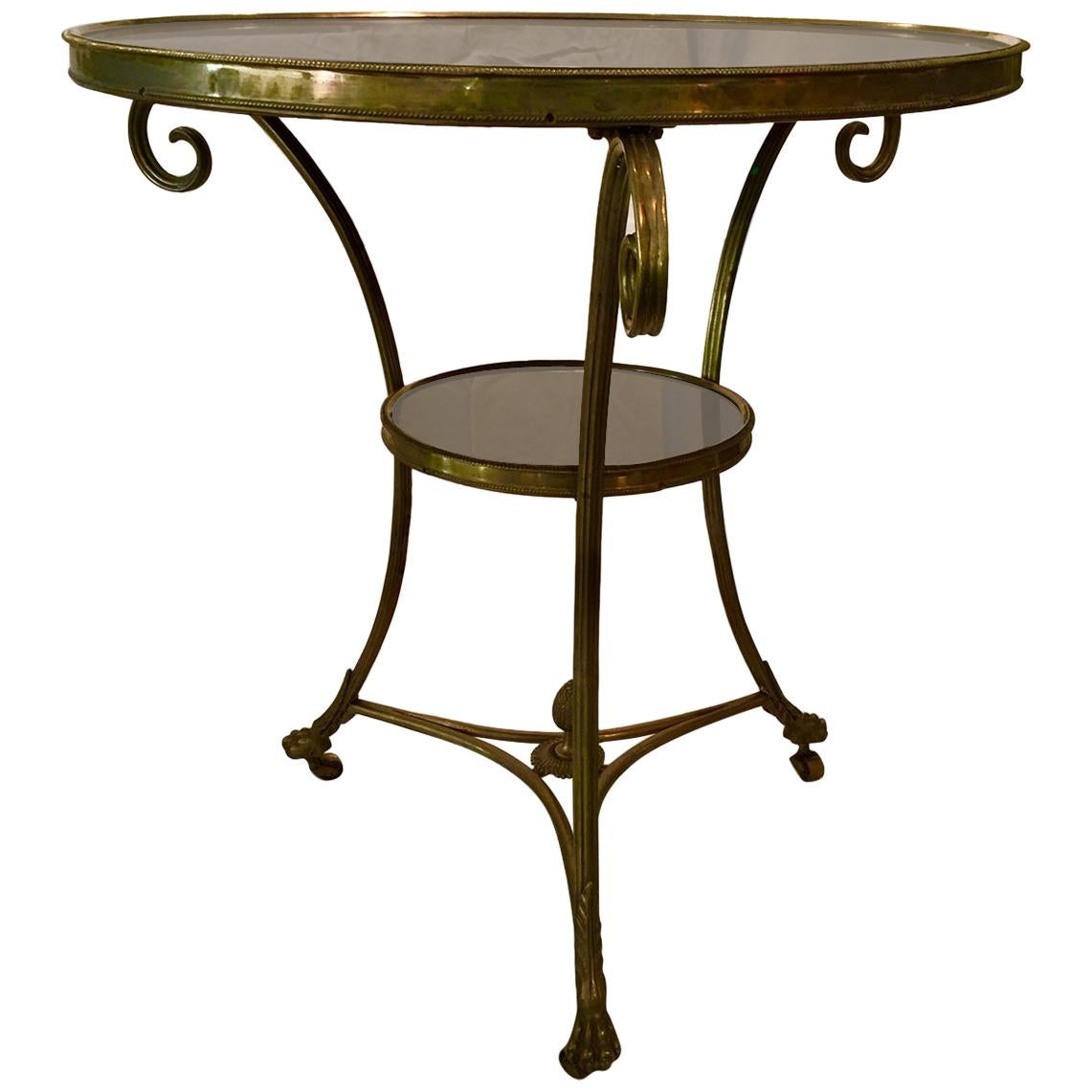 Table guéridon néoclassique de style Empire en bronze et marbre:: à deux étages