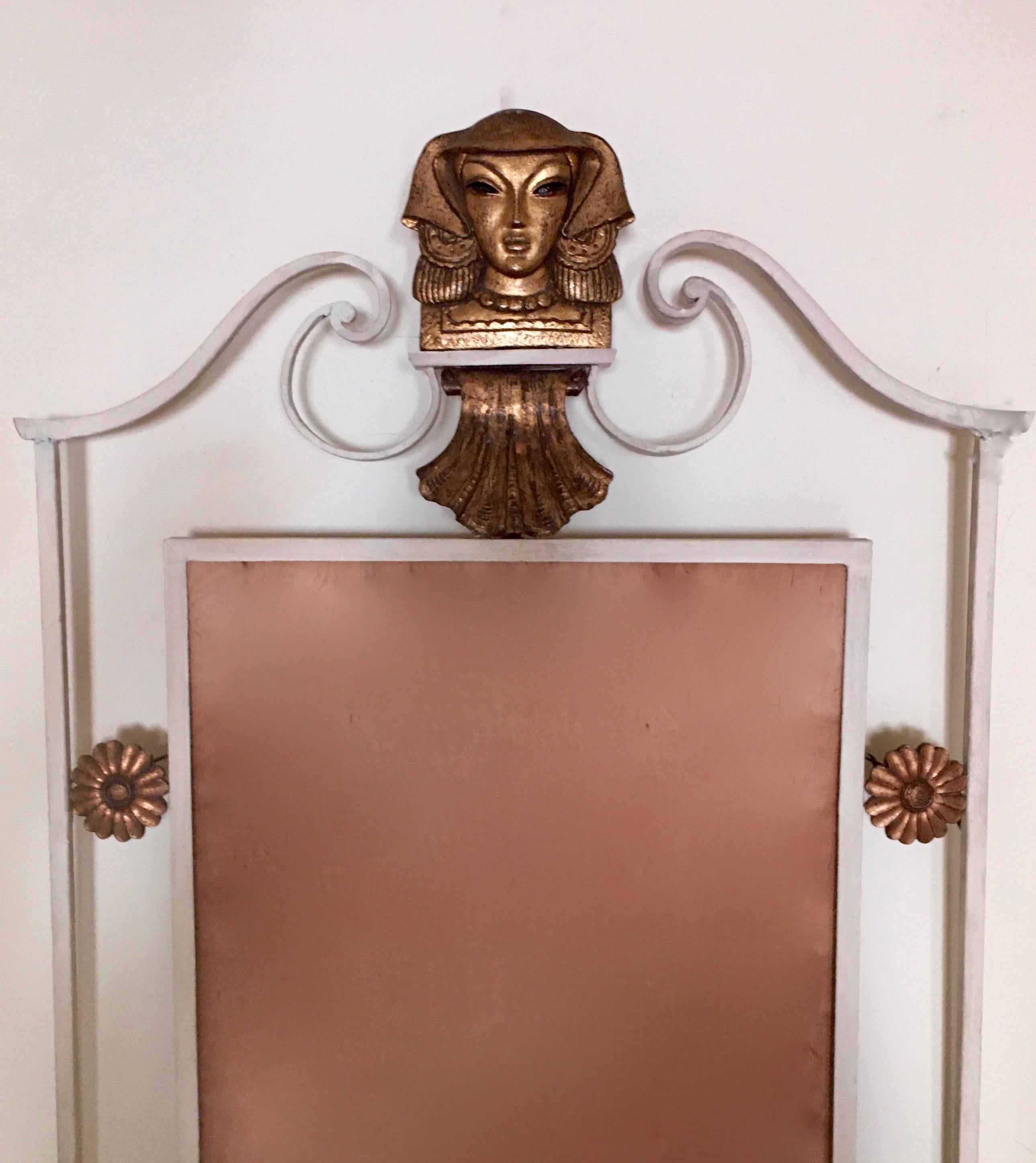 French Neoclassical Bronze and Wrought Iron Mirror Attributed to René Prou, France 1937 For Sale