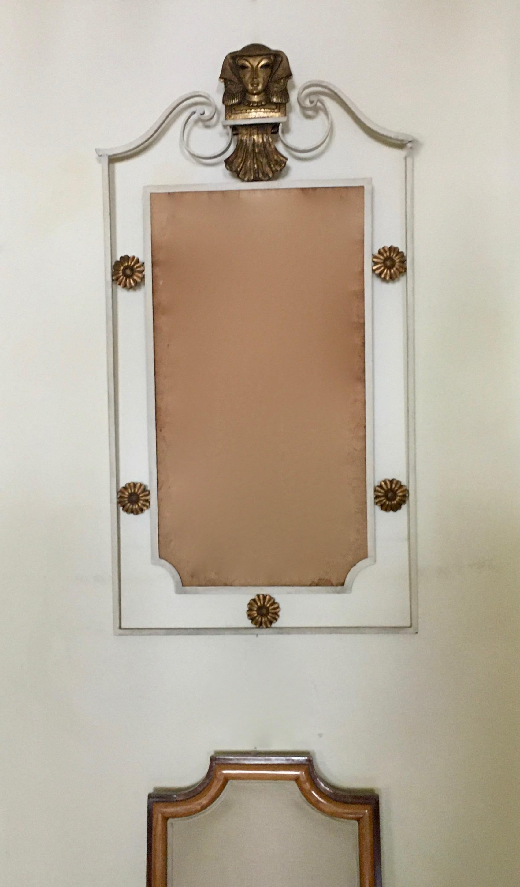 Gilt Neoclassical Bronze and Wrought Iron Mirror Attributed to René Prou, France 1937 For Sale