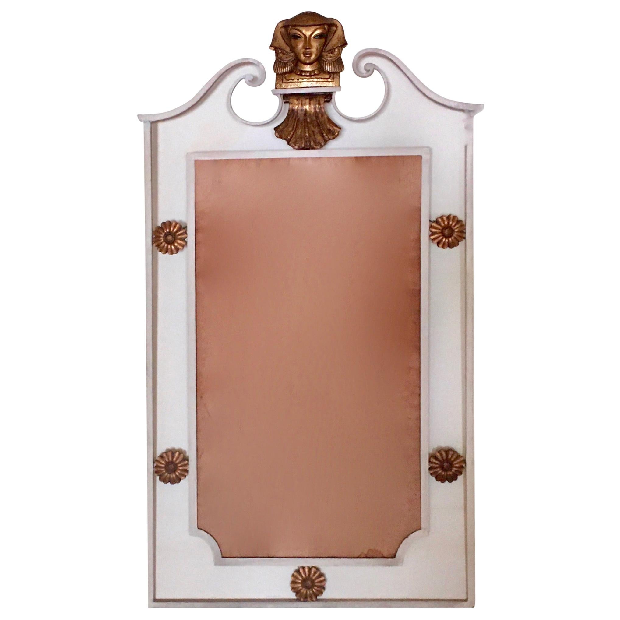 Neoclassical Bronze and Wrought Iron Mirror Attributed to René Prou, France 1937 For Sale