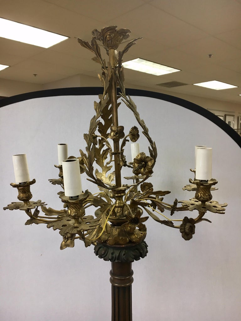 American Neoclassical Bronze Candelabra Floor Lamp Torchiere Chandelier Style