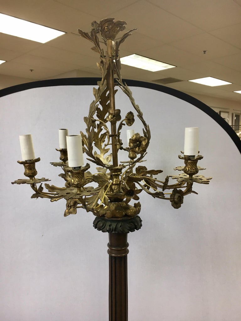 Neoclassical Bronze Candelabra Floor Lamp Torchiere Chandelier Style In Fair Condition In West Hartford, CT