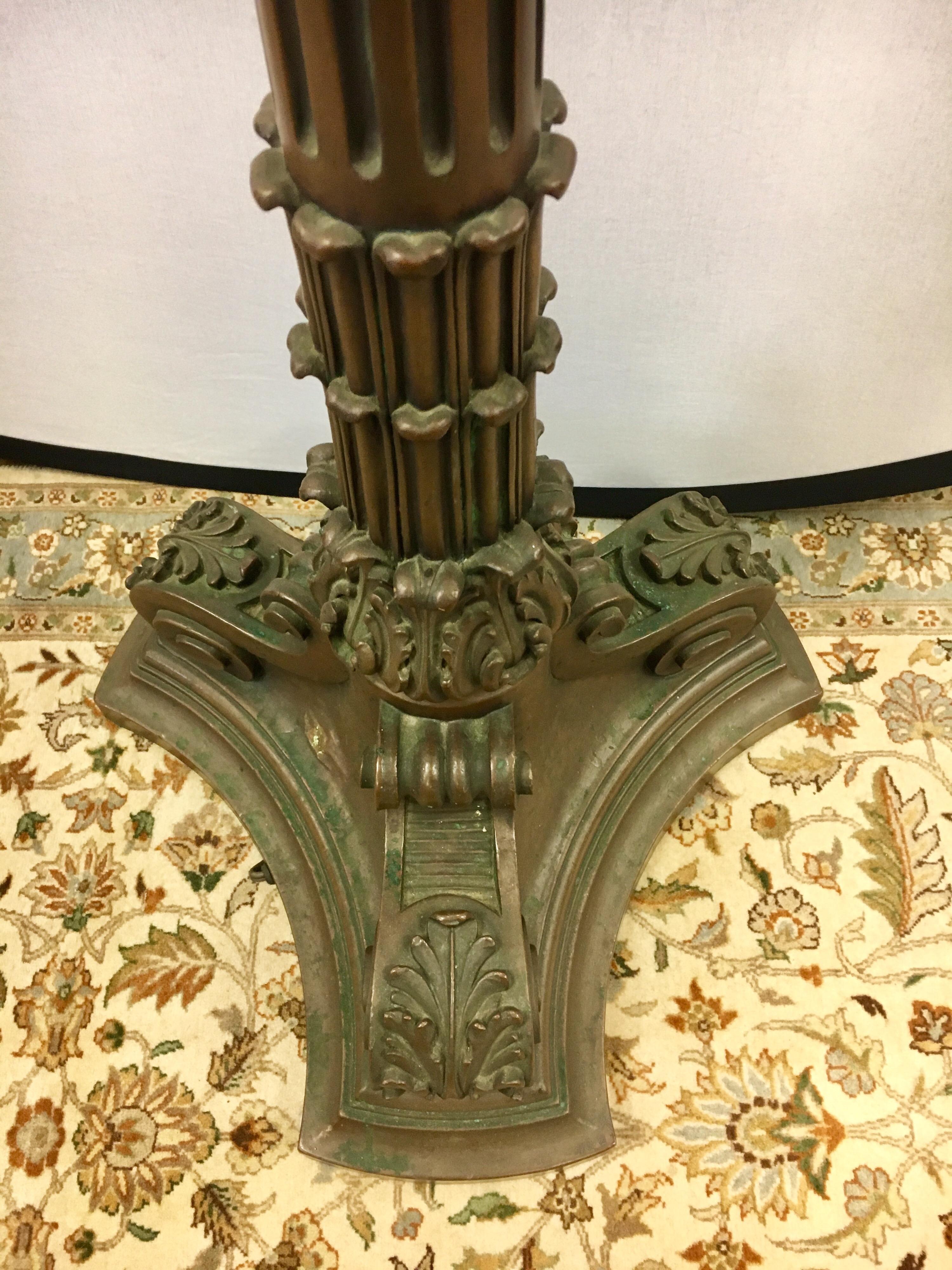 Early 20th Century Neoclassical Bronze Candelabra Floor Lamp Torchiere Chandelier Style
