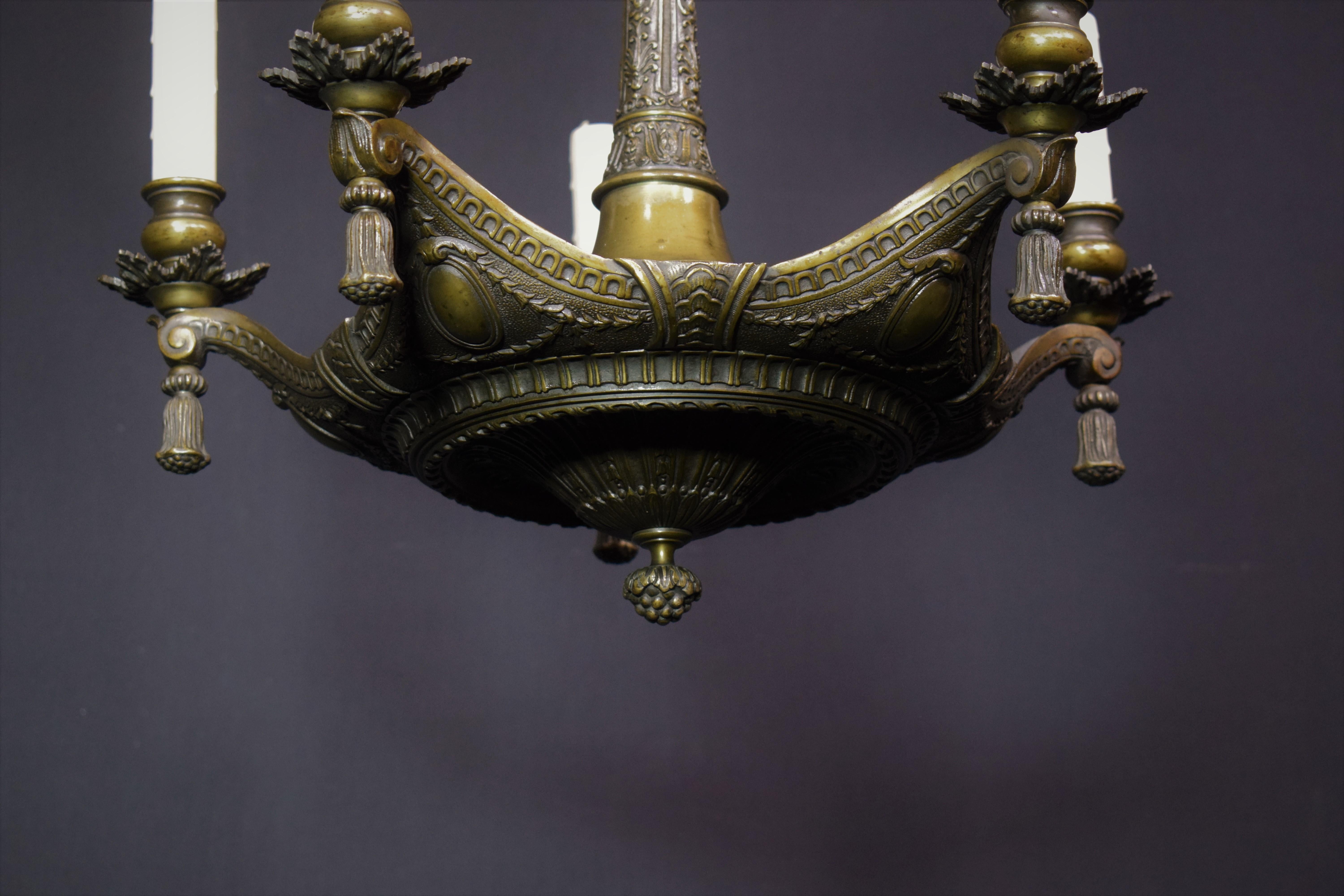 Neoclassical Bronze Chandelier For Sale 5