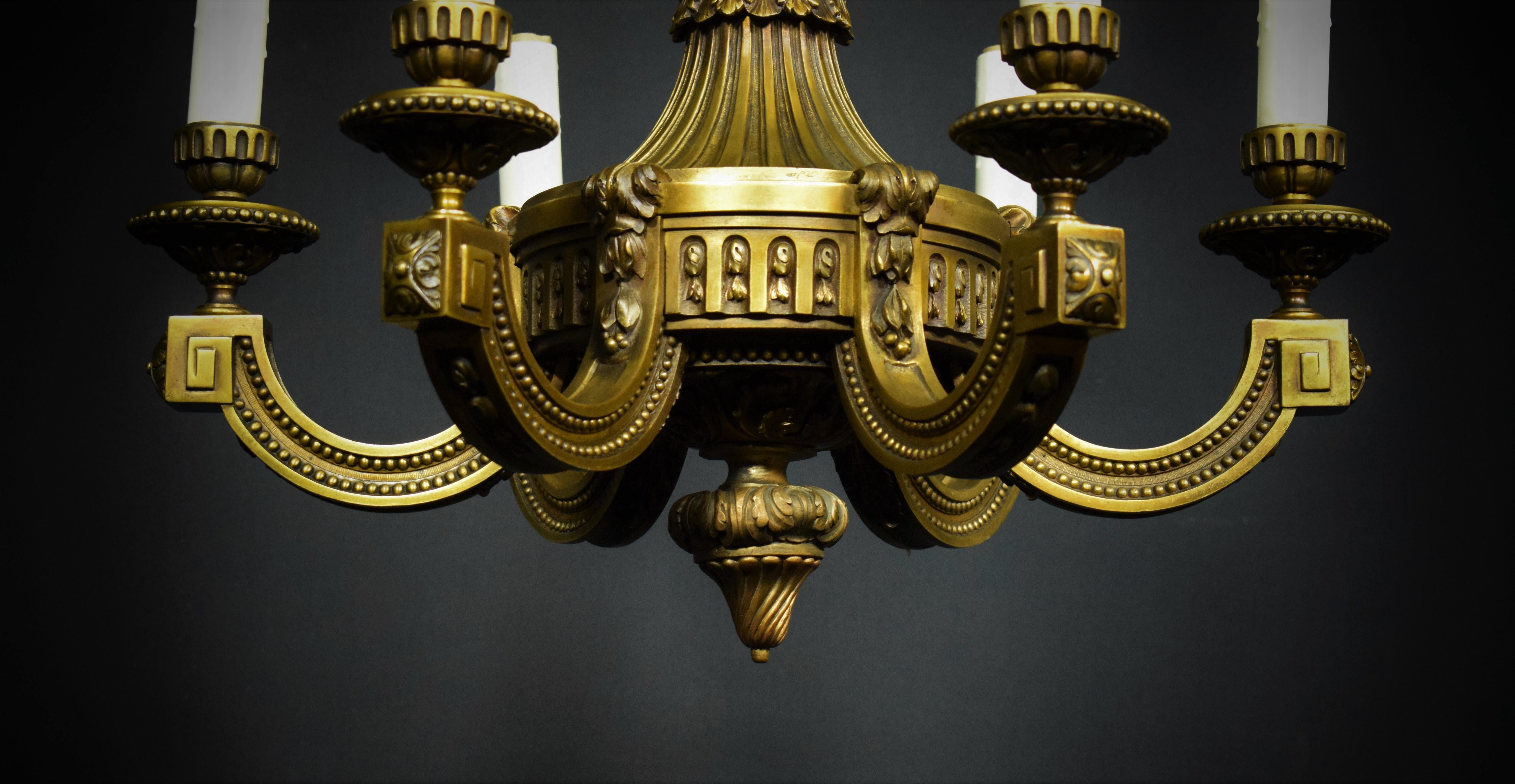 Louis XVI Neoclassical Bronze Chandelier For Sale