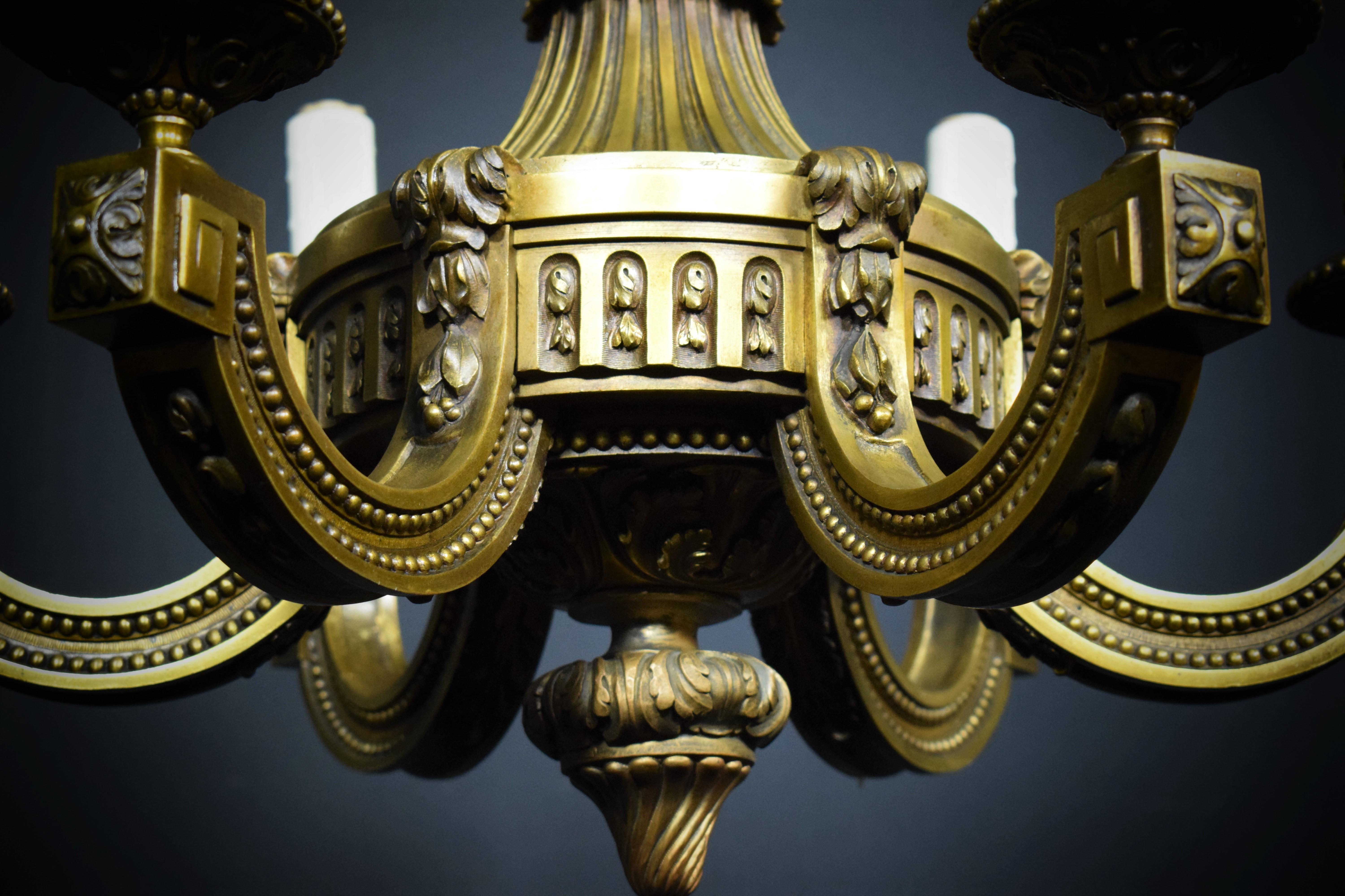 French Neoclassical Bronze Chandelier For Sale
