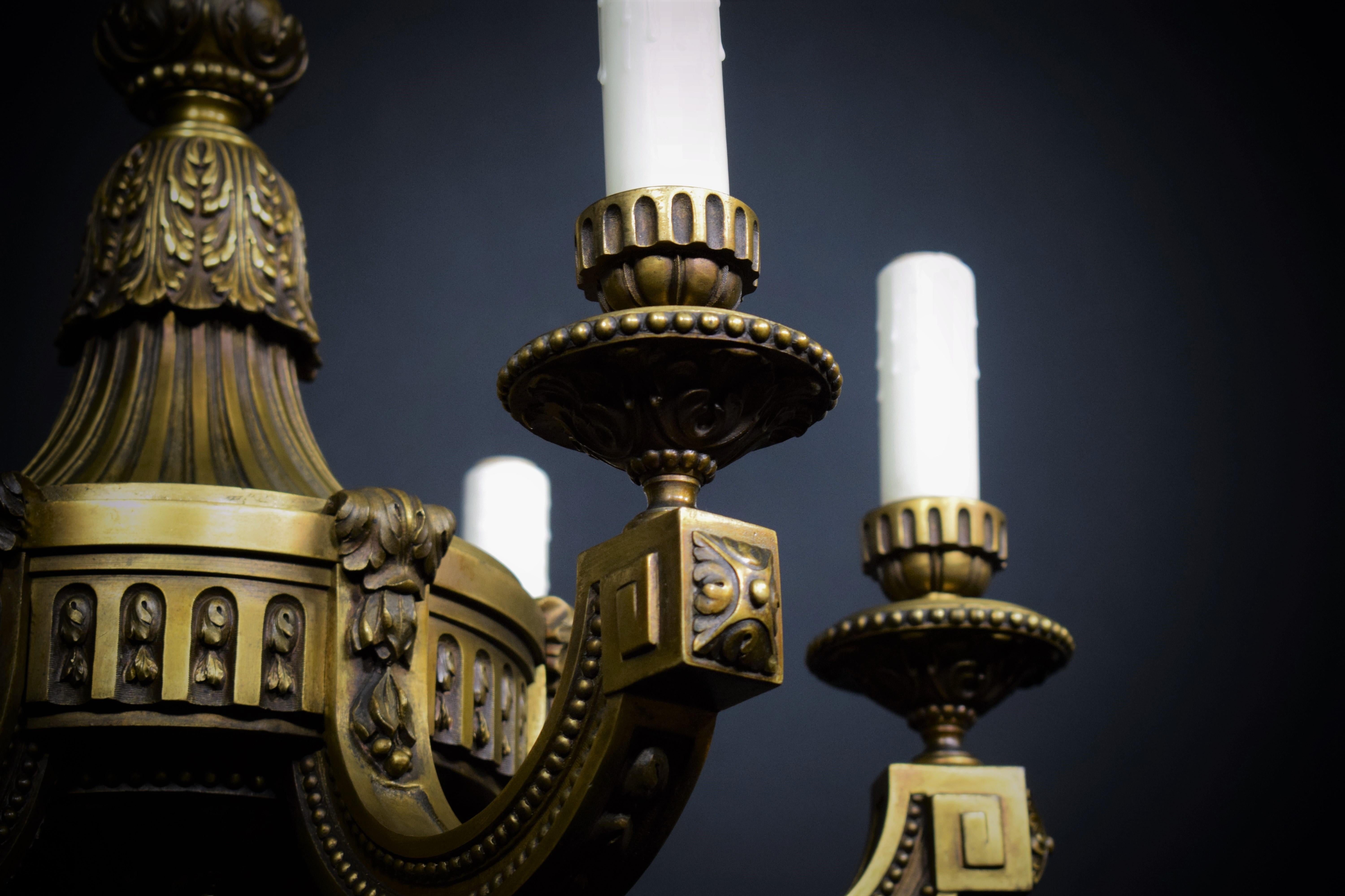 20th Century Neoclassical Bronze Chandelier For Sale