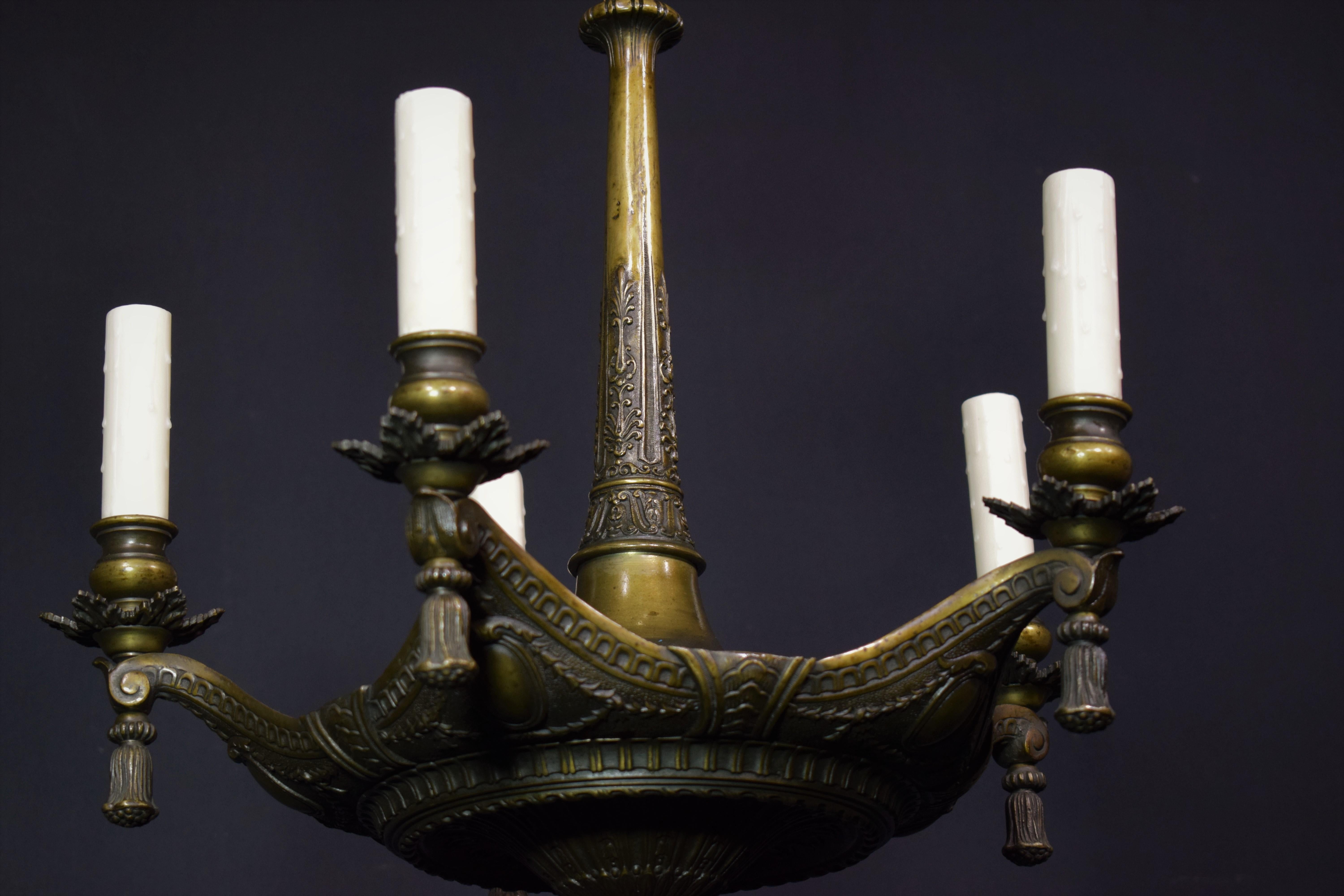 Neoclassical Bronze Chandelier For Sale 4