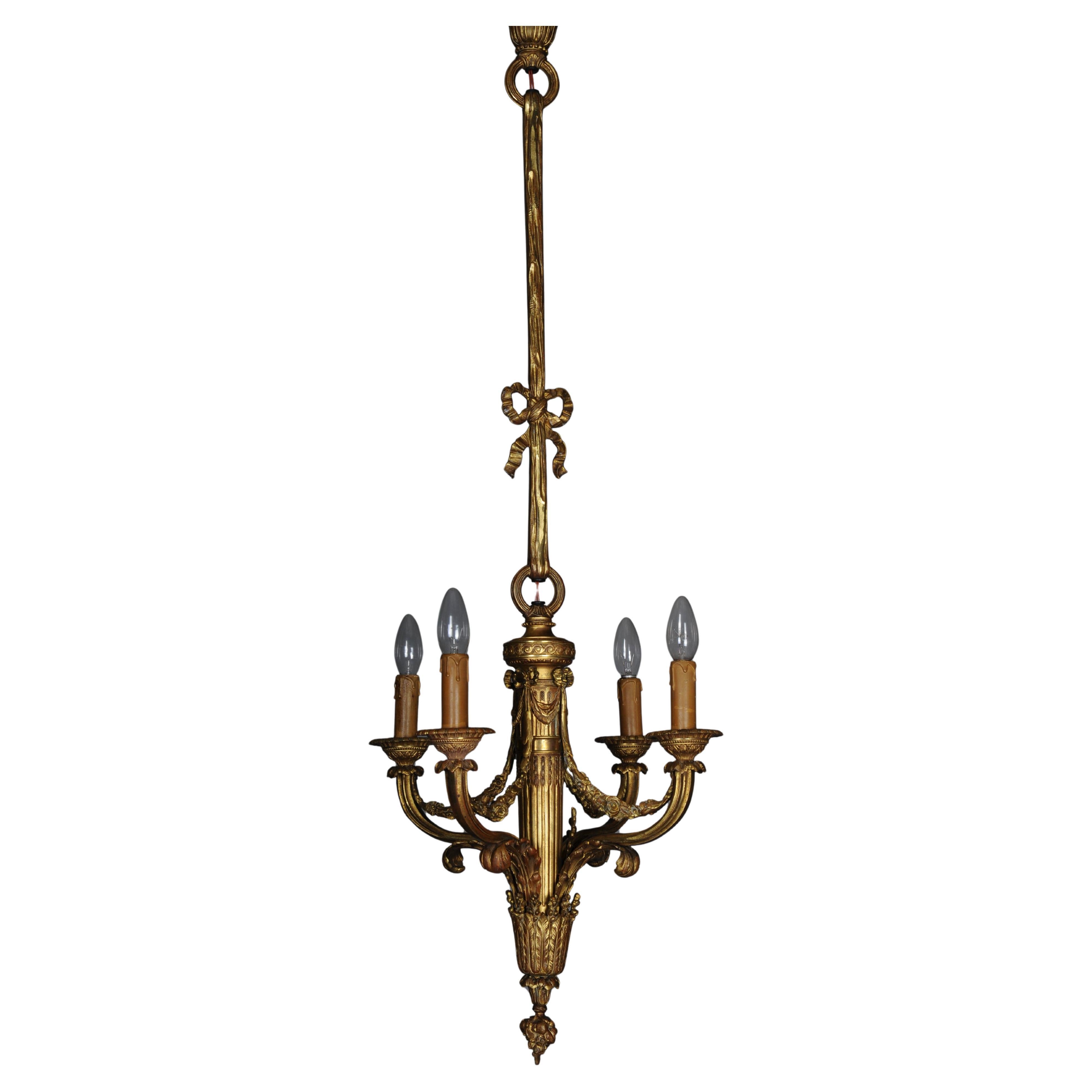 Neoclassical bronze chandelier, gilt, circa 1890 For Sale