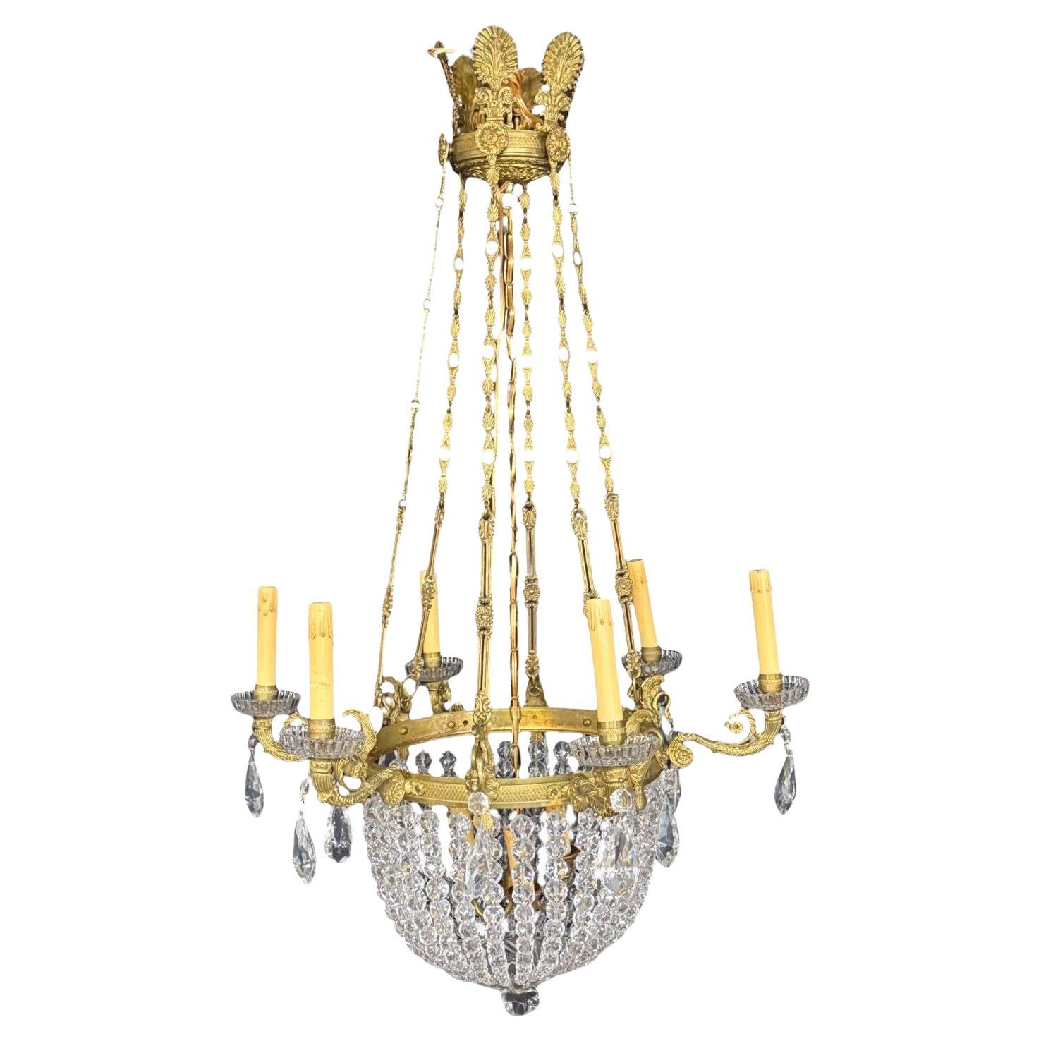 Neoclassical, Bronze, Crystal, Nine Light Chandelier, France, 19th c. For Sale