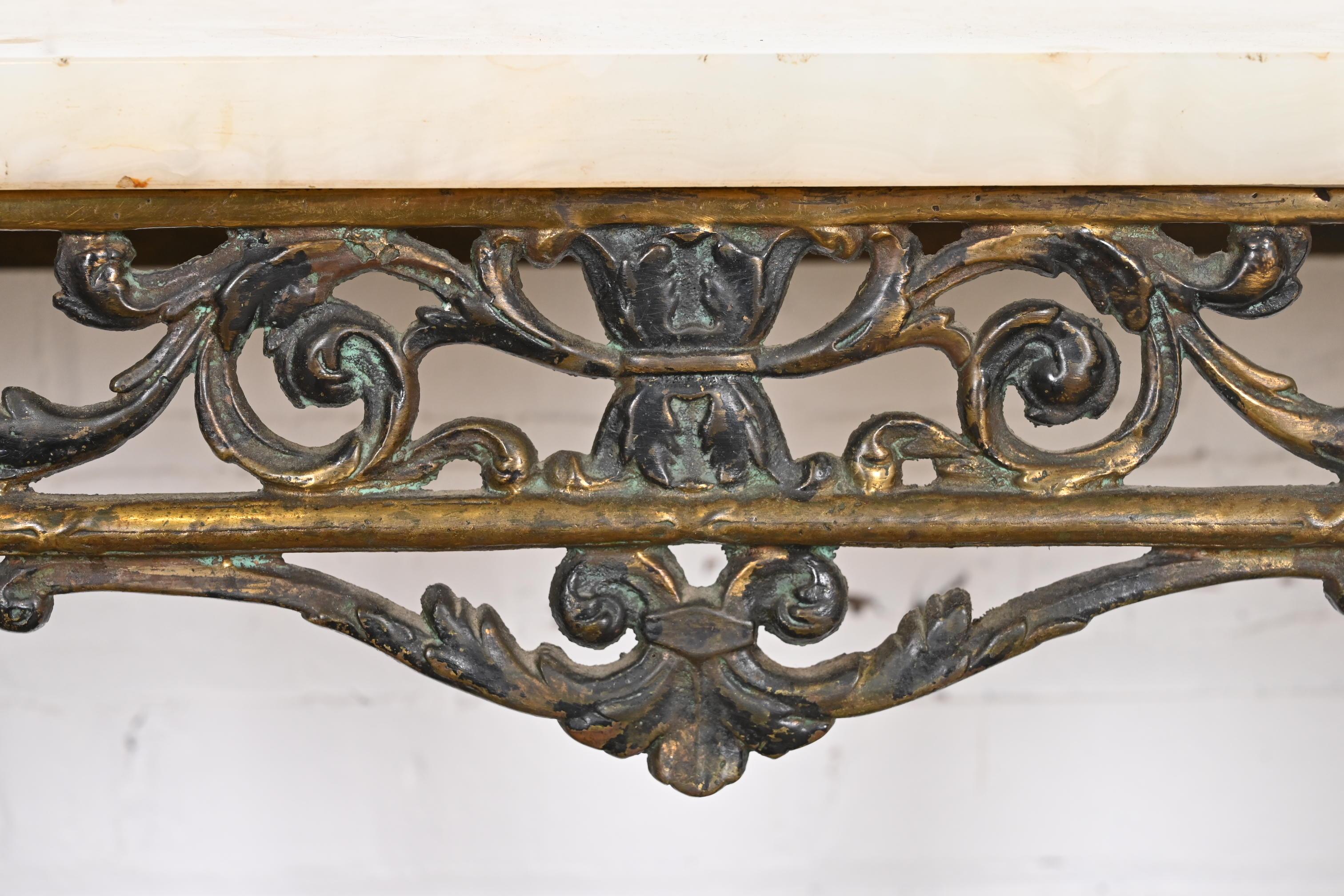 Neoclassical Bronze Marble Top Console with Mirror Attributed to Oscar Bach For Sale 4