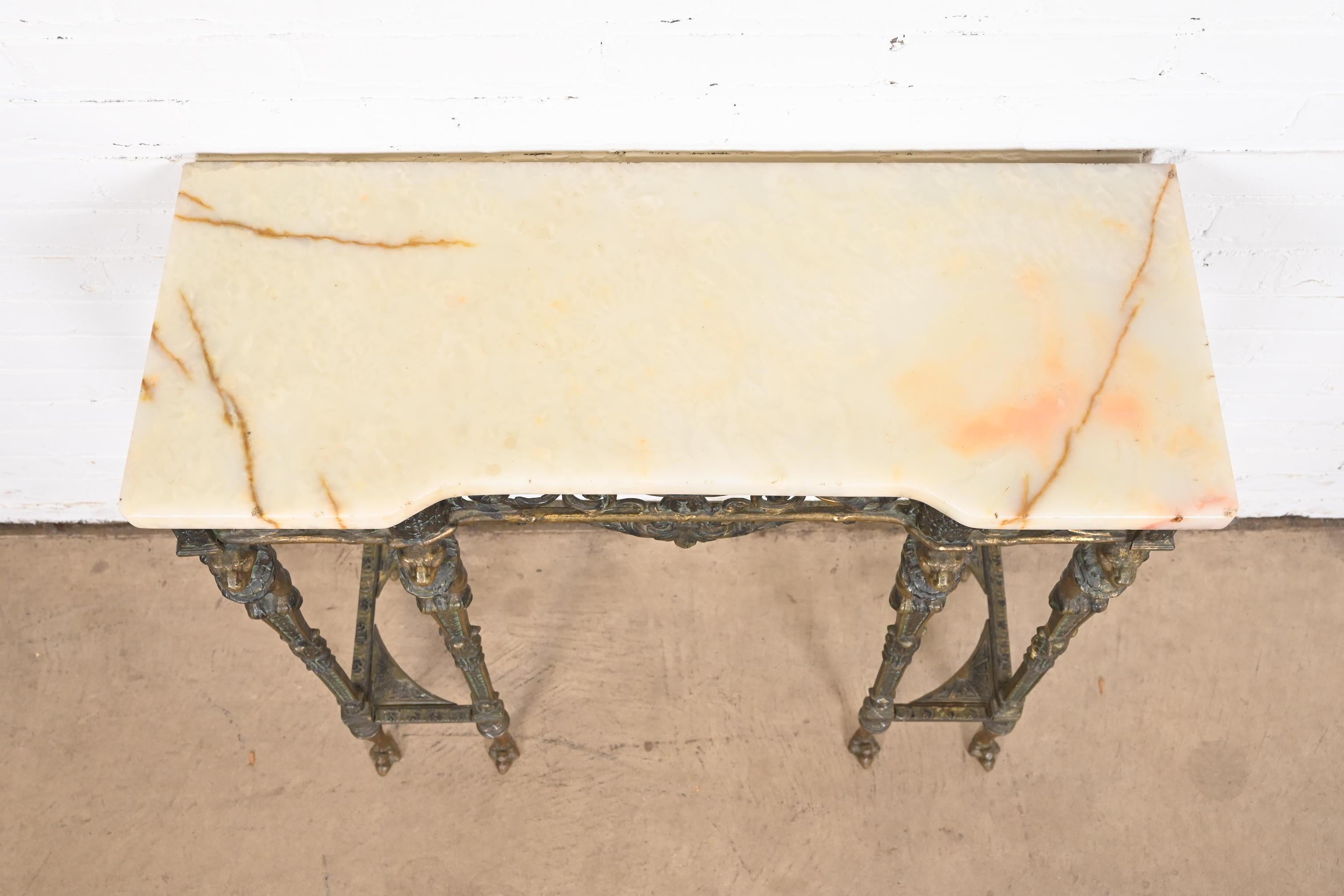 Neoclassical Bronze Marble Top Console with Mirror Attributed to Oscar Bach For Sale 5