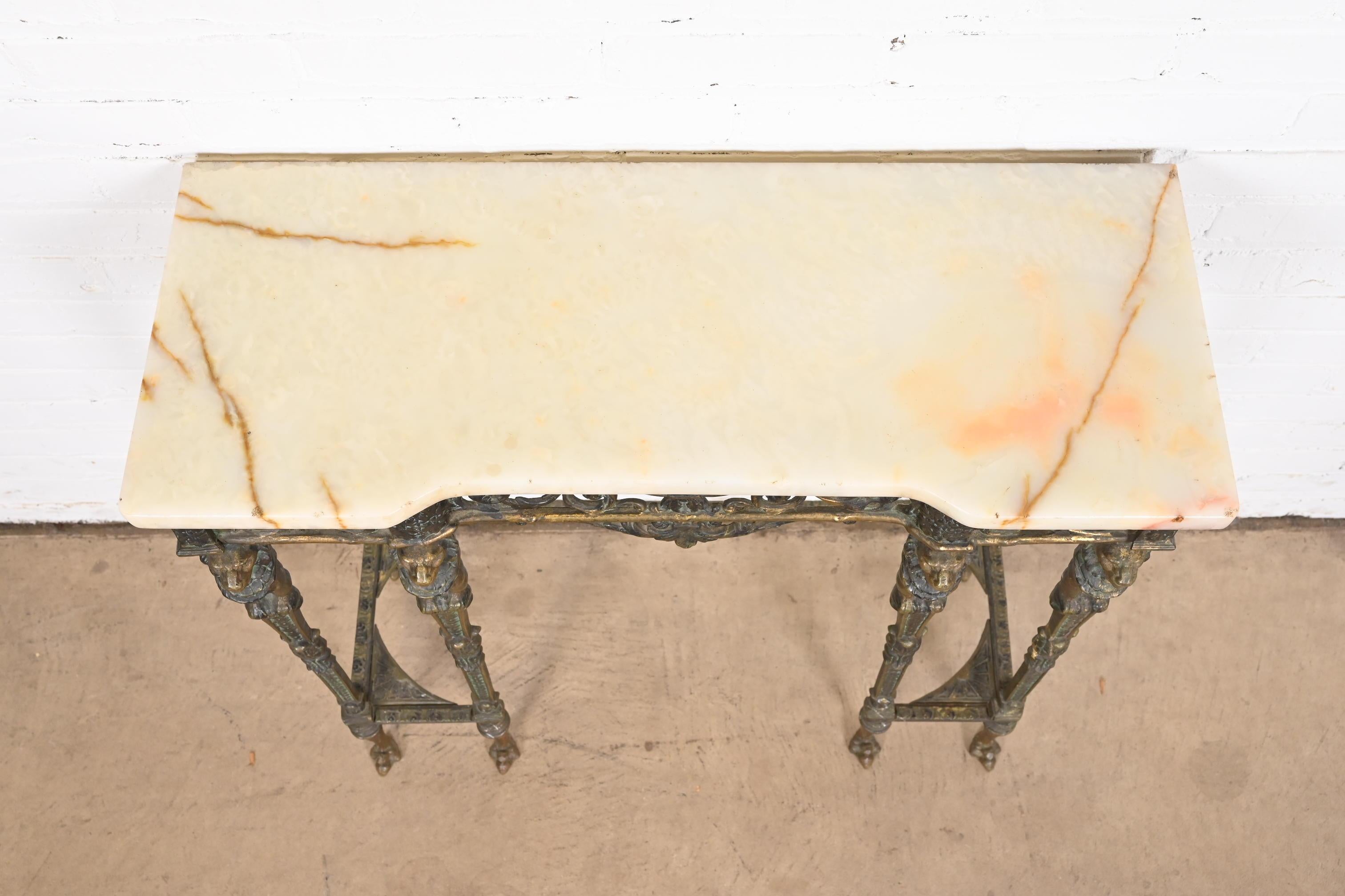 Neoclassical Bronze Marble Top Console with Mirror Attributed to Oscar Bach 5