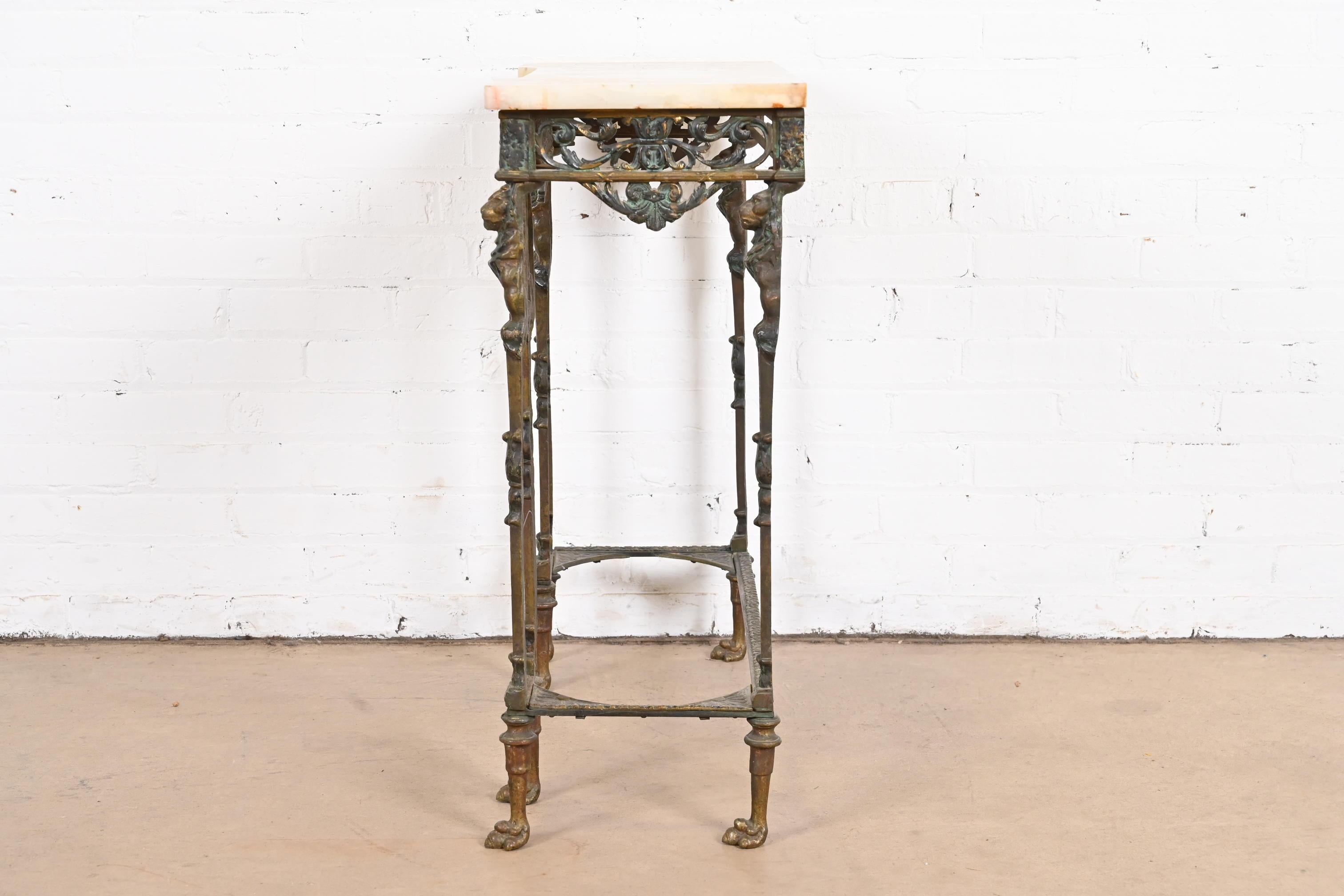 Neoclassical Bronze Marble Top Console with Mirror Attributed to Oscar Bach For Sale 6