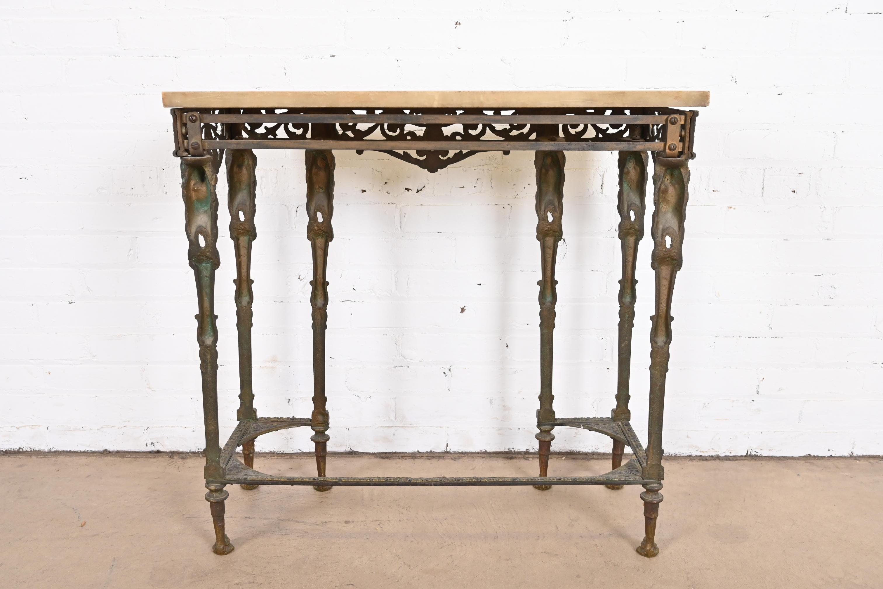 Neoclassical Bronze Marble Top Console with Mirror Attributed to Oscar Bach For Sale 7