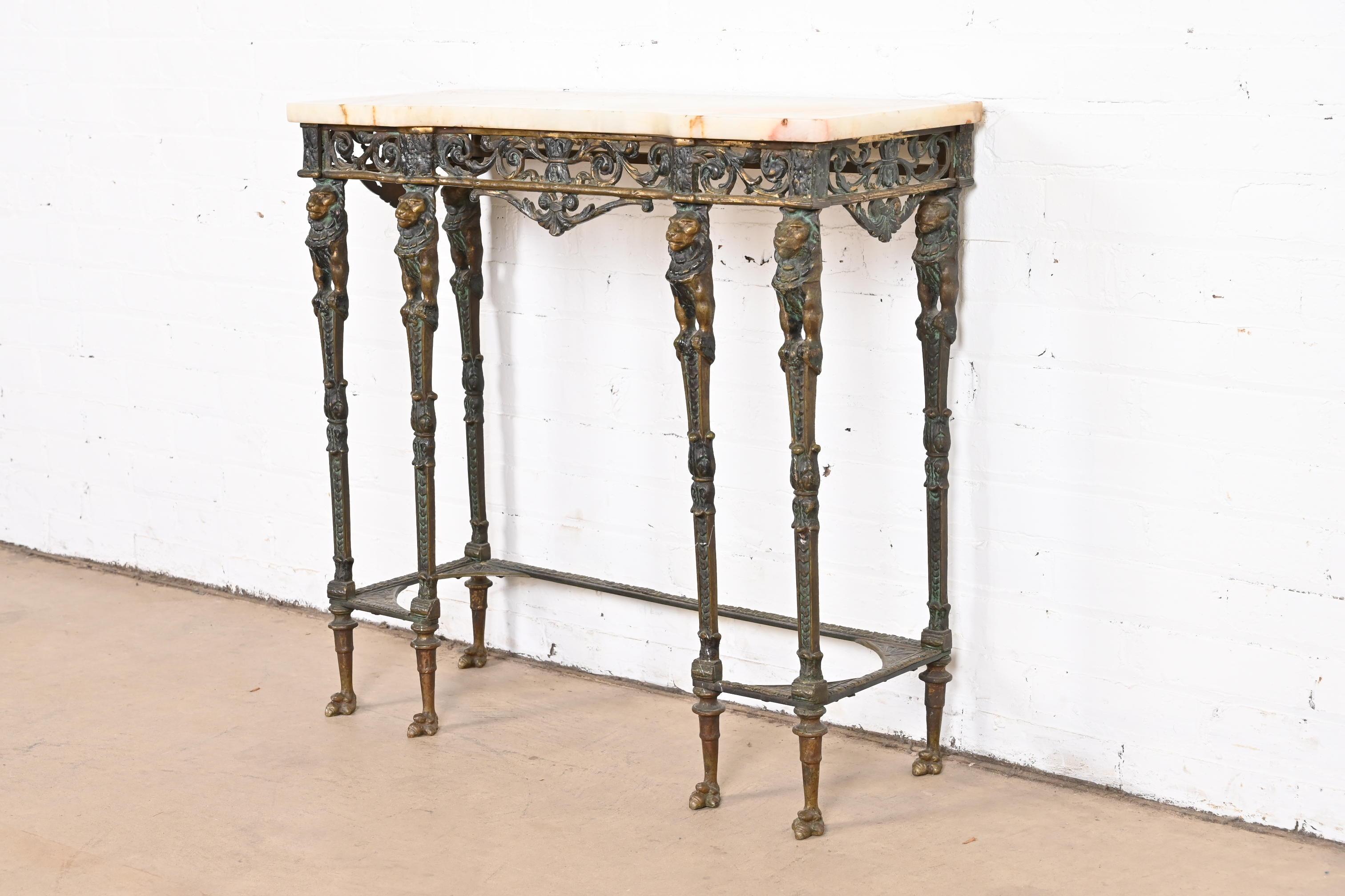 Neoclassical Bronze Marble Top Console with Mirror Attributed to Oscar Bach In Good Condition For Sale In South Bend, IN