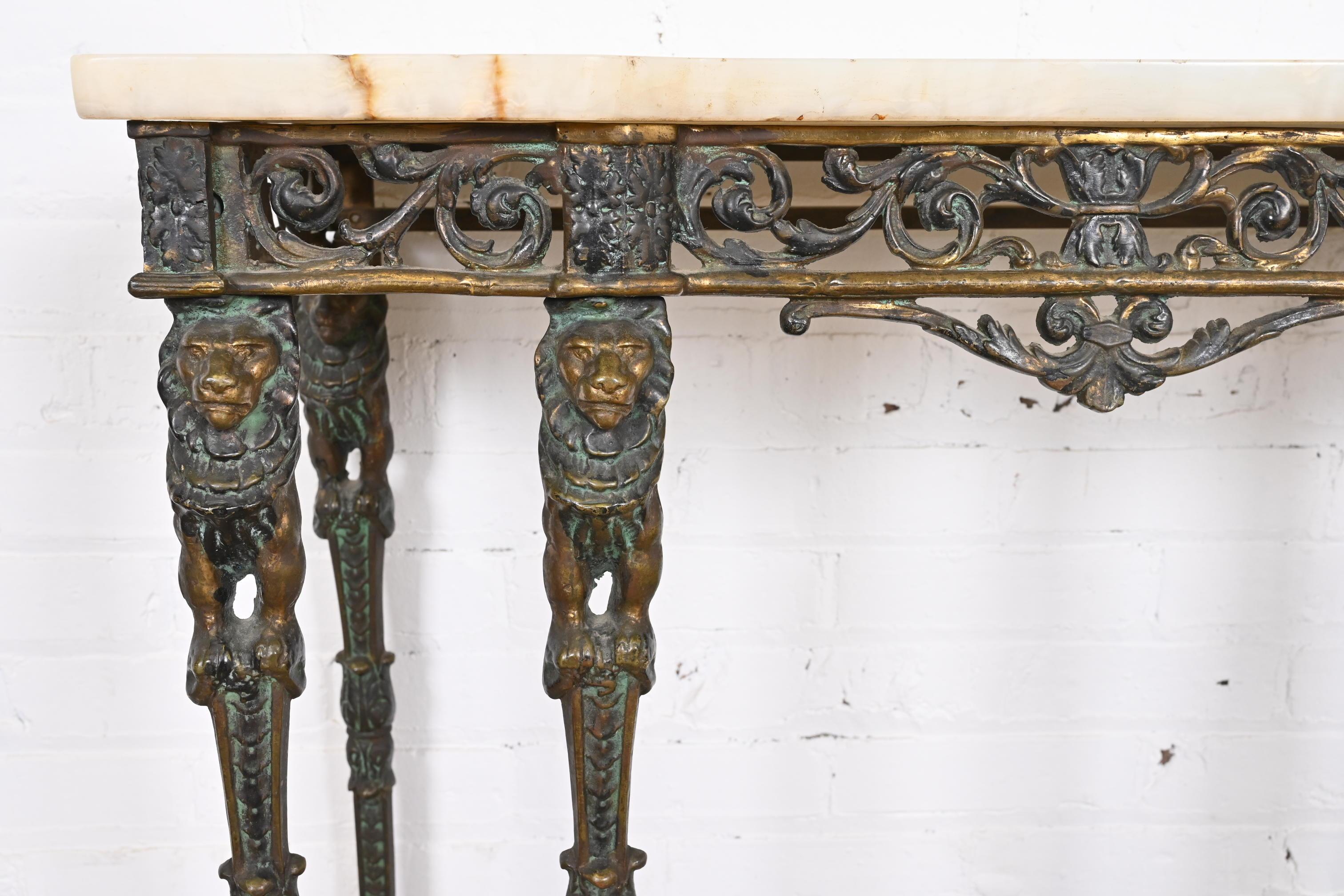 Neoclassical Bronze Marble Top Console with Mirror Attributed to Oscar Bach For Sale 1