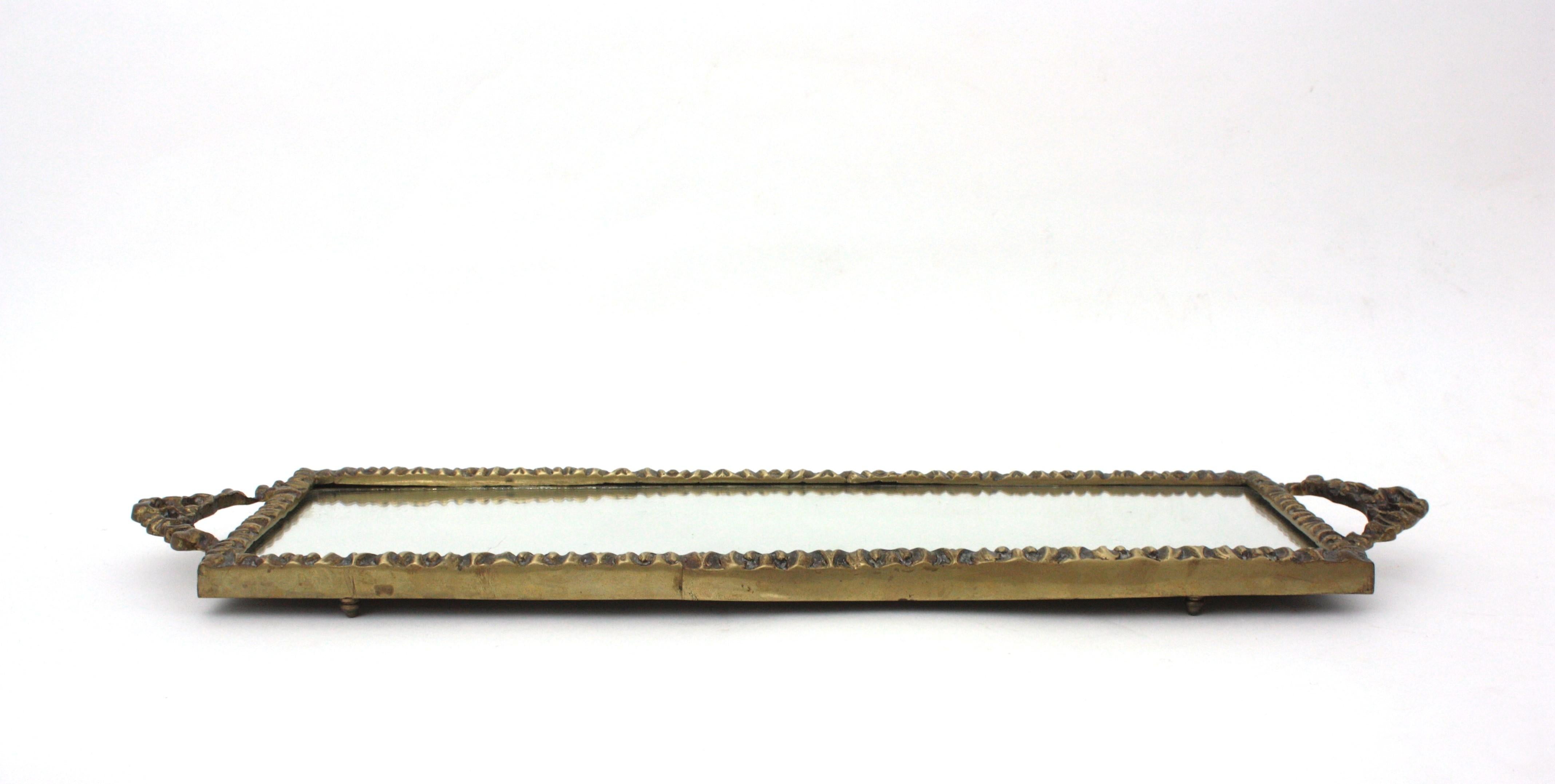 Neoclassical Bronze Mirror Tray with Ribbon & Bow Handles and Rectangular Shape For Sale 5