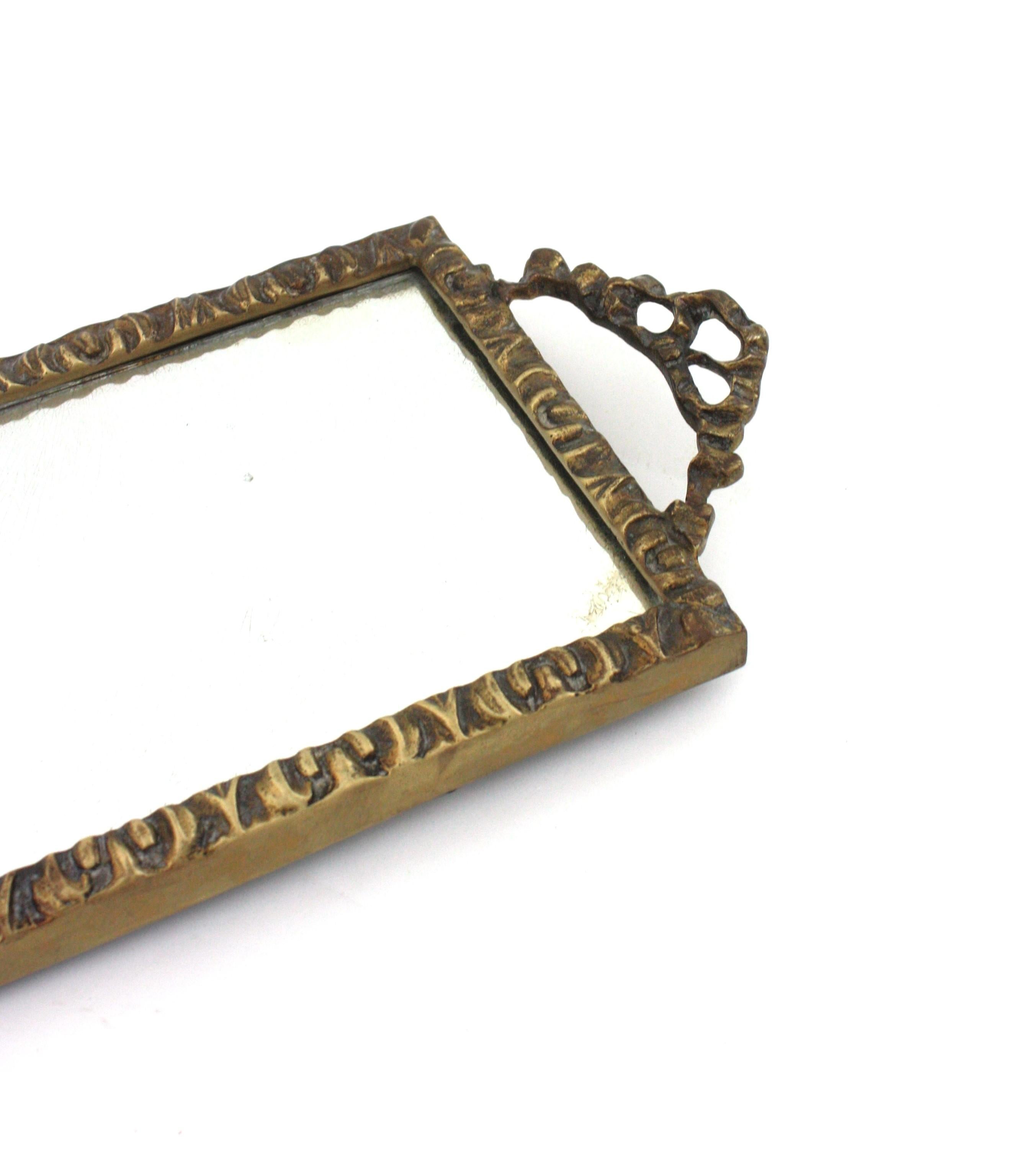 Neoclassical Bronze Mirror Tray with Ribbon & Bow Handles and Rectangular Shape For Sale 7