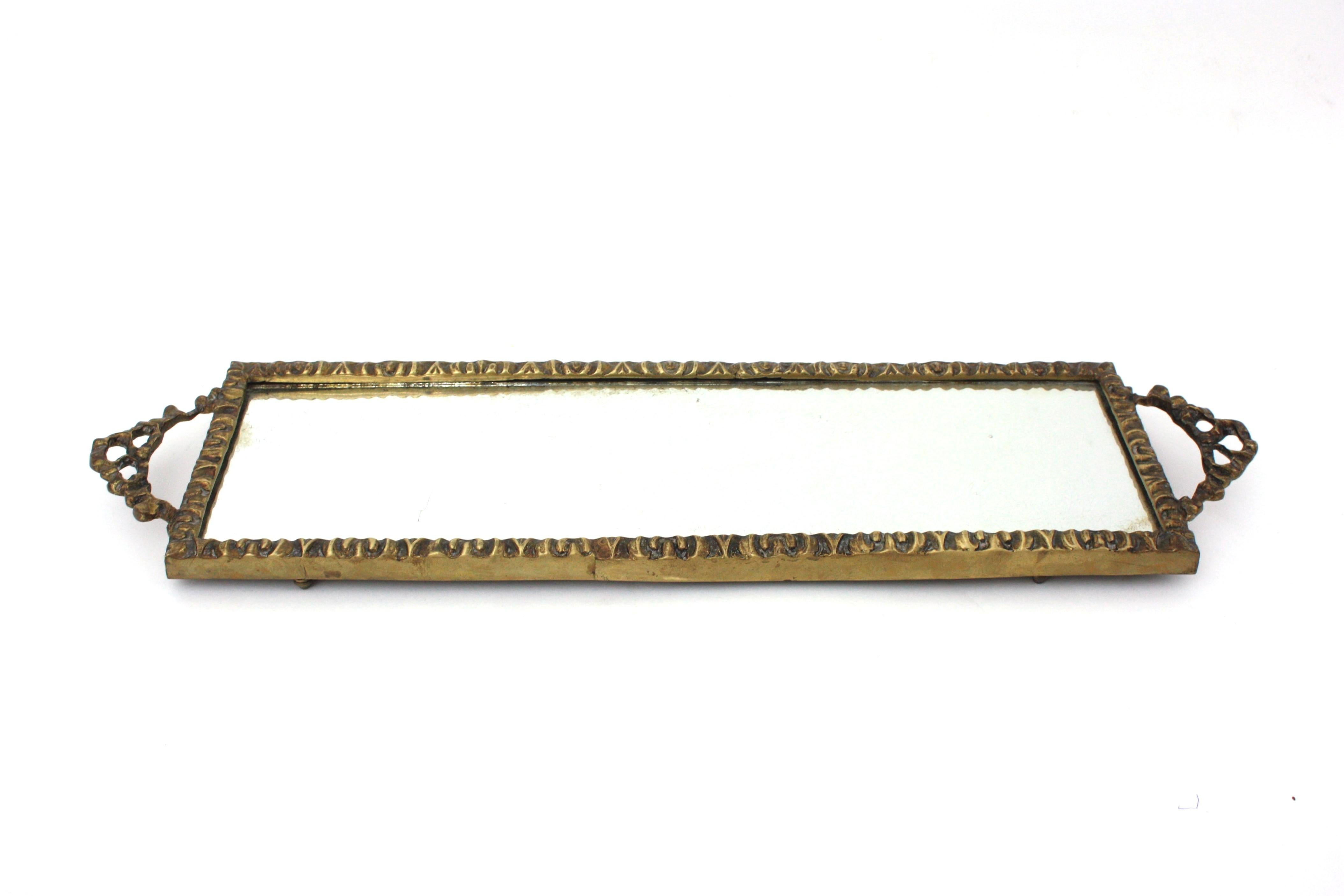 Neoclassical Bronze Mirror Tray with Ribbon & Bow Handles and Rectangular Shape For Sale 3