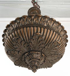 Neoclassical Bronze Painted Basket Pendant Light Composition Plaster