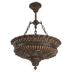 Antique Neoclassical Bronze Painted Basket Pendant Light Composition Plaster