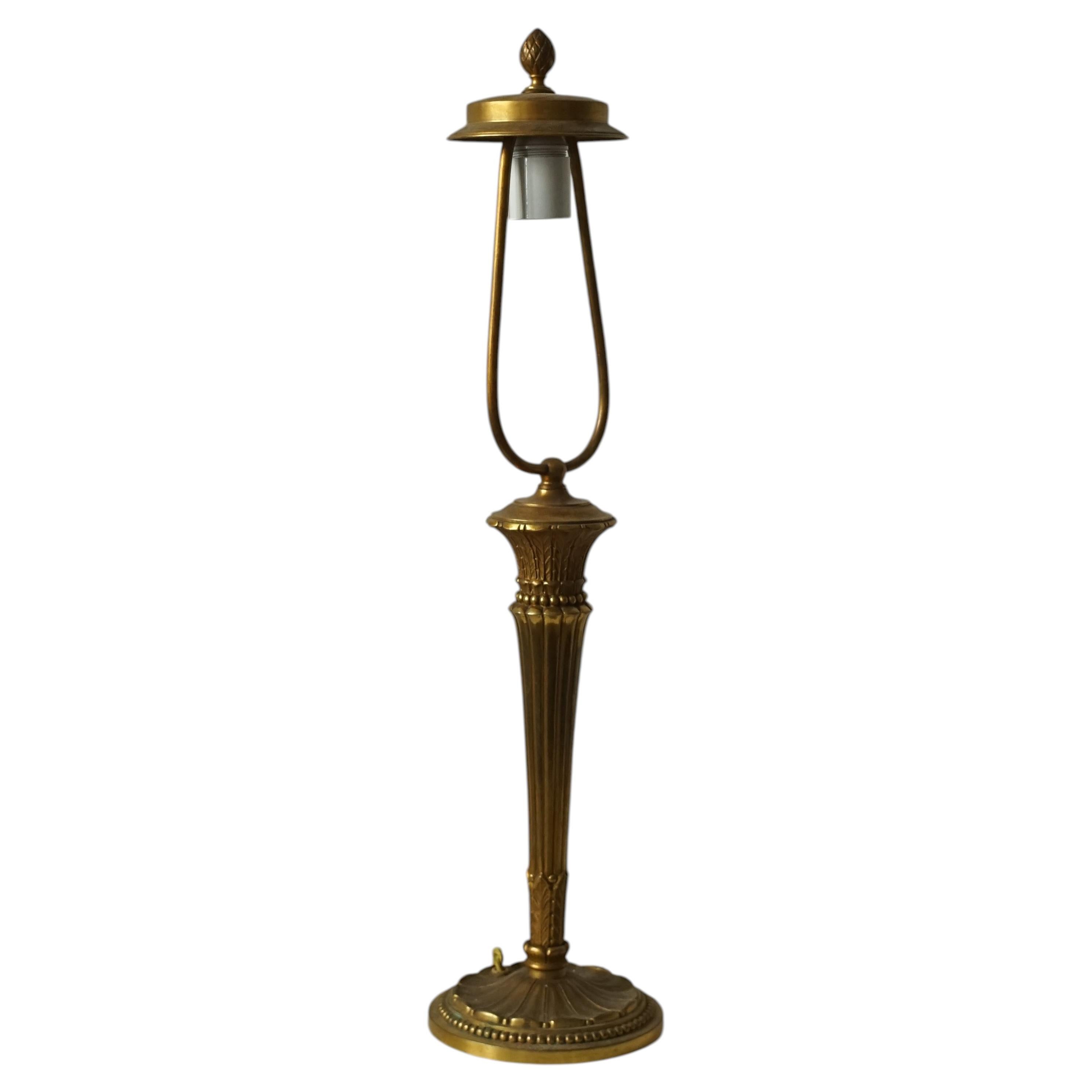 Neoclassical Bronze Table Lamp, Denmark, Gilt Finish, Torch Form, 1880