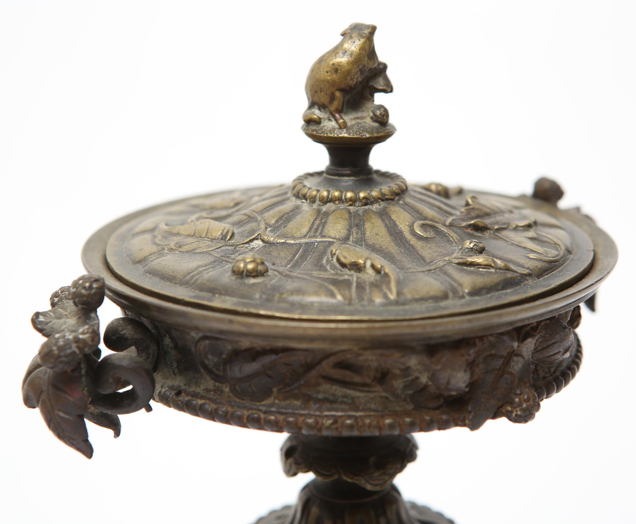 Neoclassical Bronze Tazza Urns with Lids on Black Marble Plinths 2