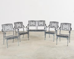 Neoclassical Brown Jordan Style Garden Bench and Dining Chairs