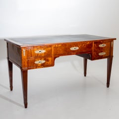 Neoclassical Bureau Plat, Mahogany veneered with Leather Top, 2nd Quarter 19th C