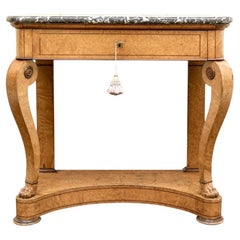 Neoclassical Burl Wood Marble Top Console Table