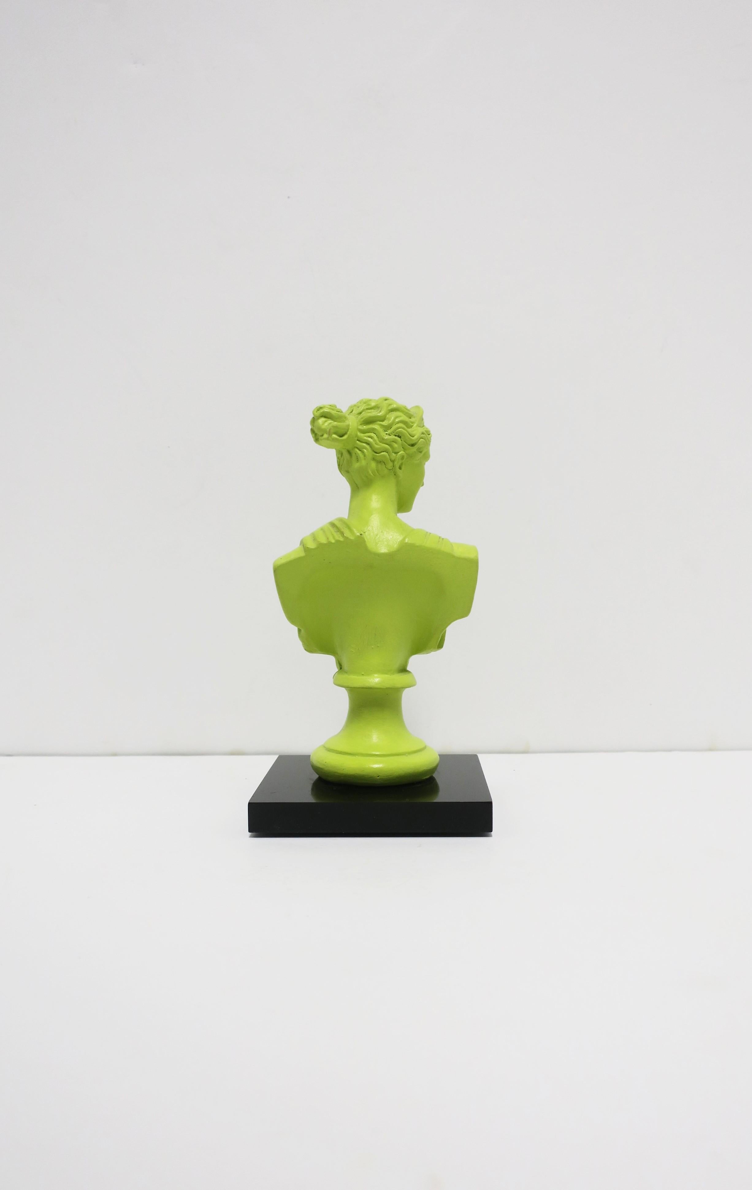 Neoclassical Bust Statue in Neon Green on Black Base 3