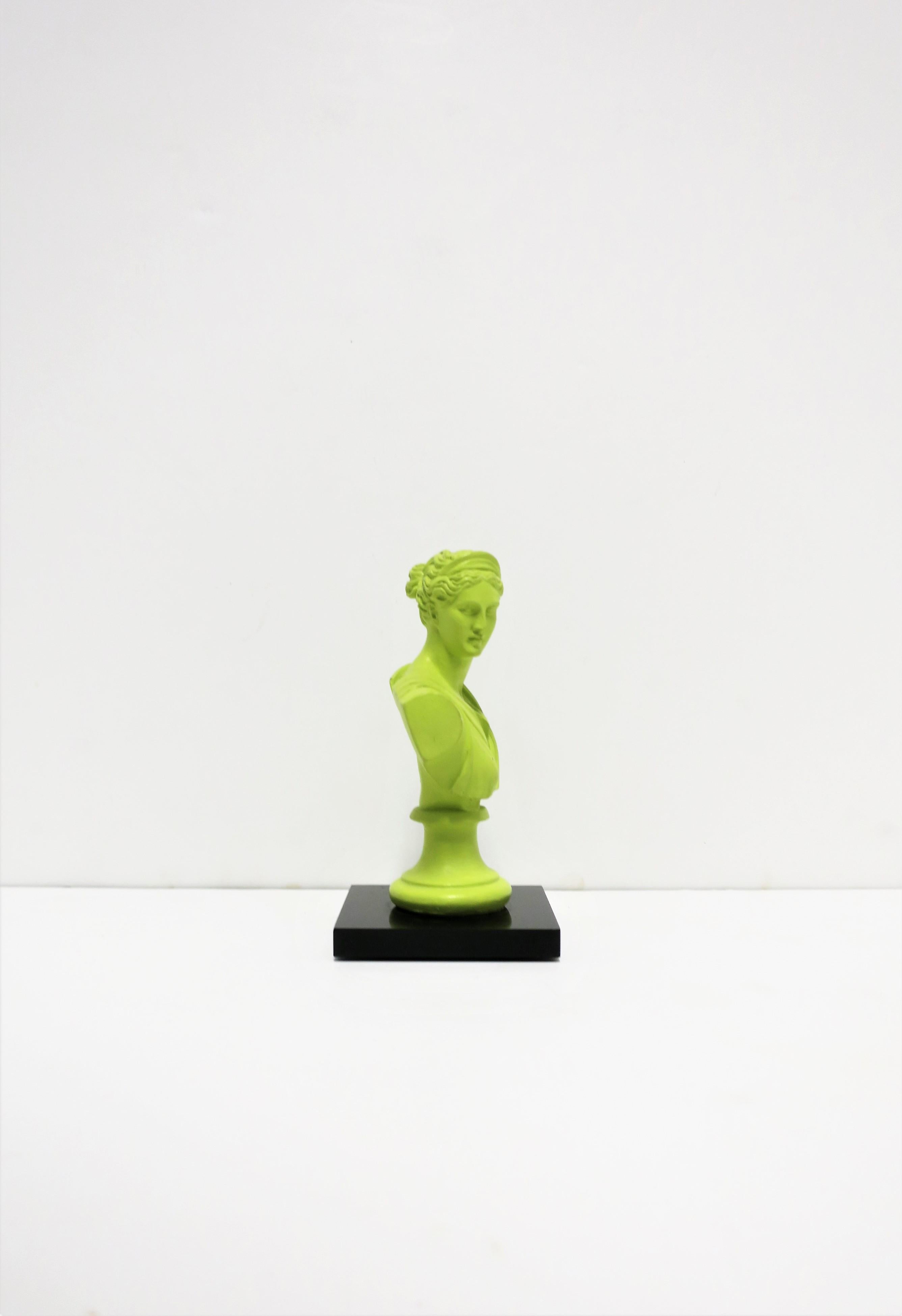 Neoclassical Bust Statue in Neon Green on Black Base 4