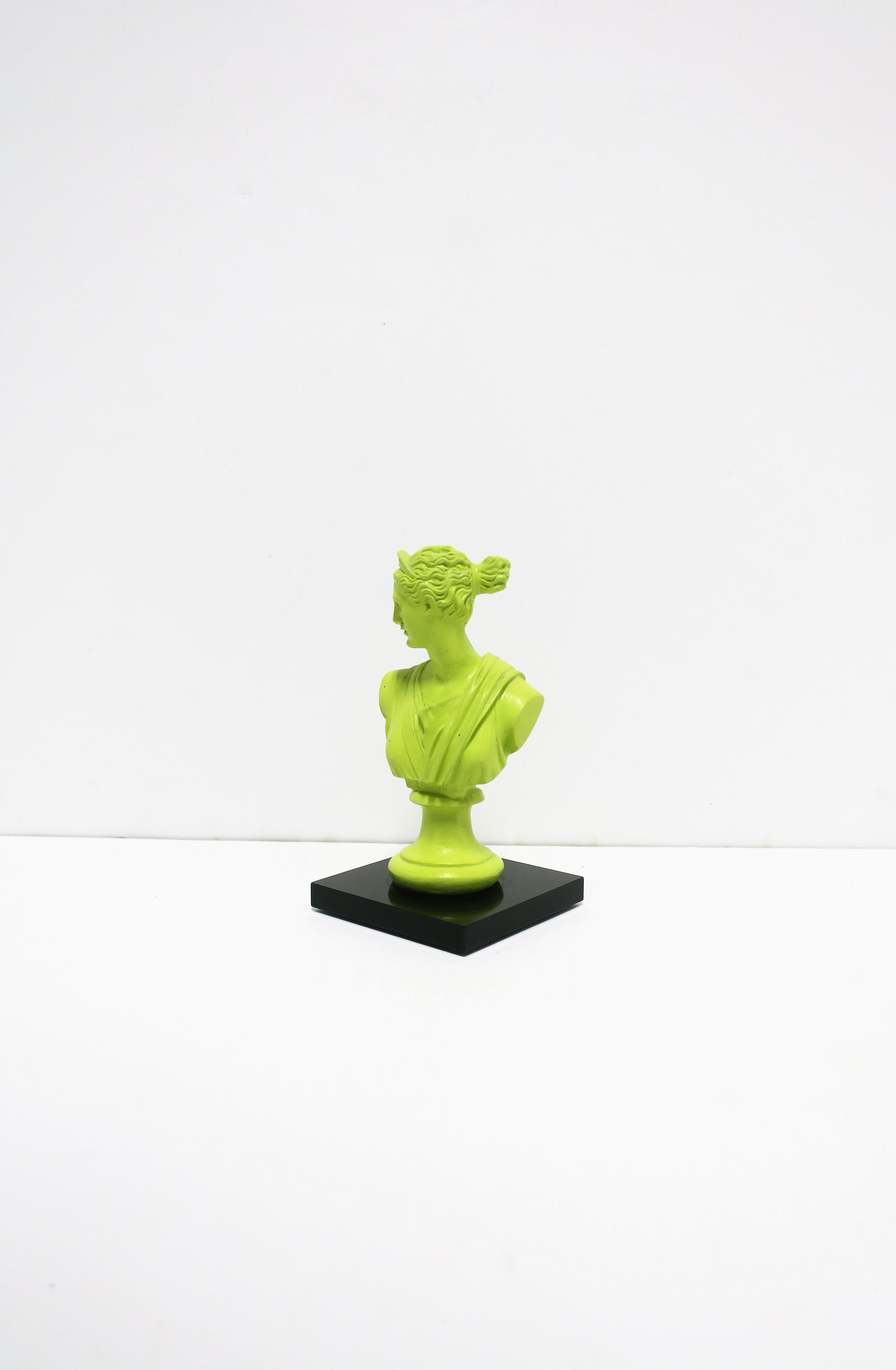 Neoclassical Bust Statue in Neon Green on Black Base 1