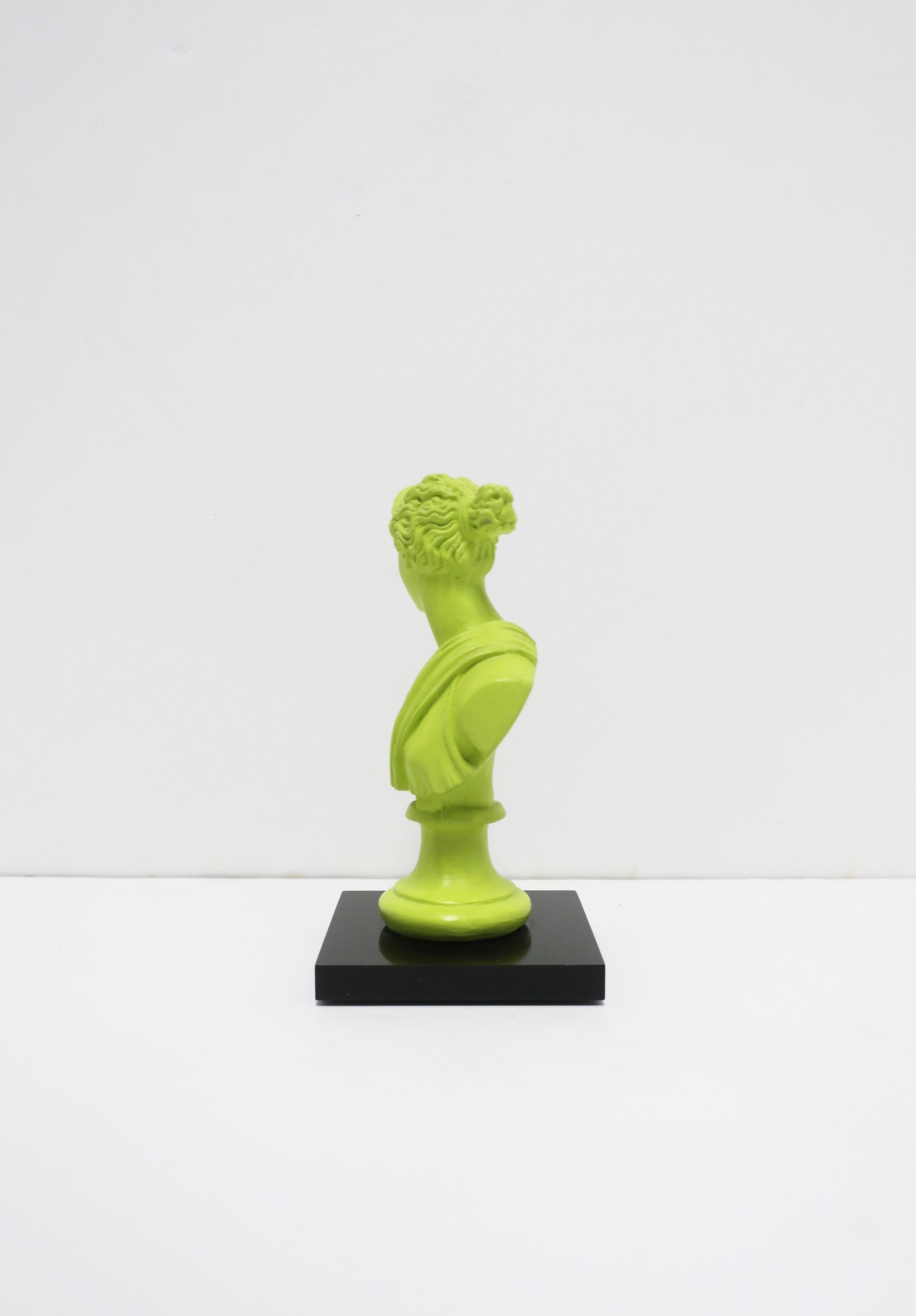 Neoclassical Bust Statue in Neon Green on Black Base 2