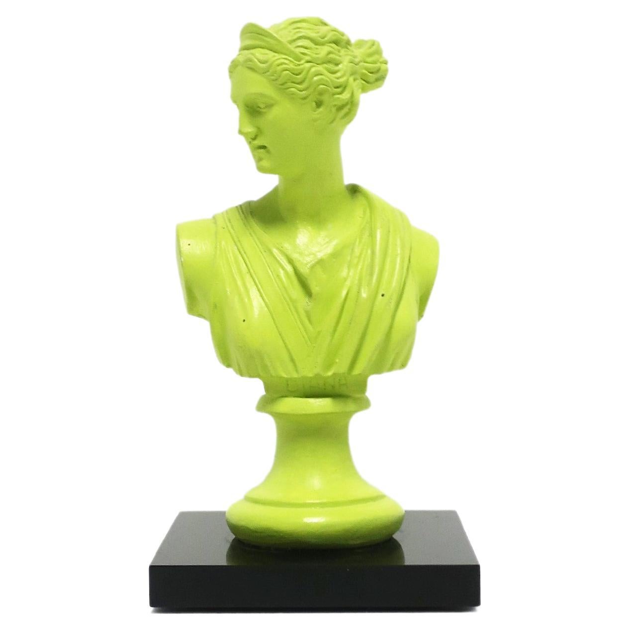 Neoclassical Bust Statue in Neon Green on Black Base