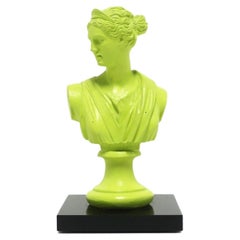Neoclassical Bust Statue in Neon Green on Black Base
